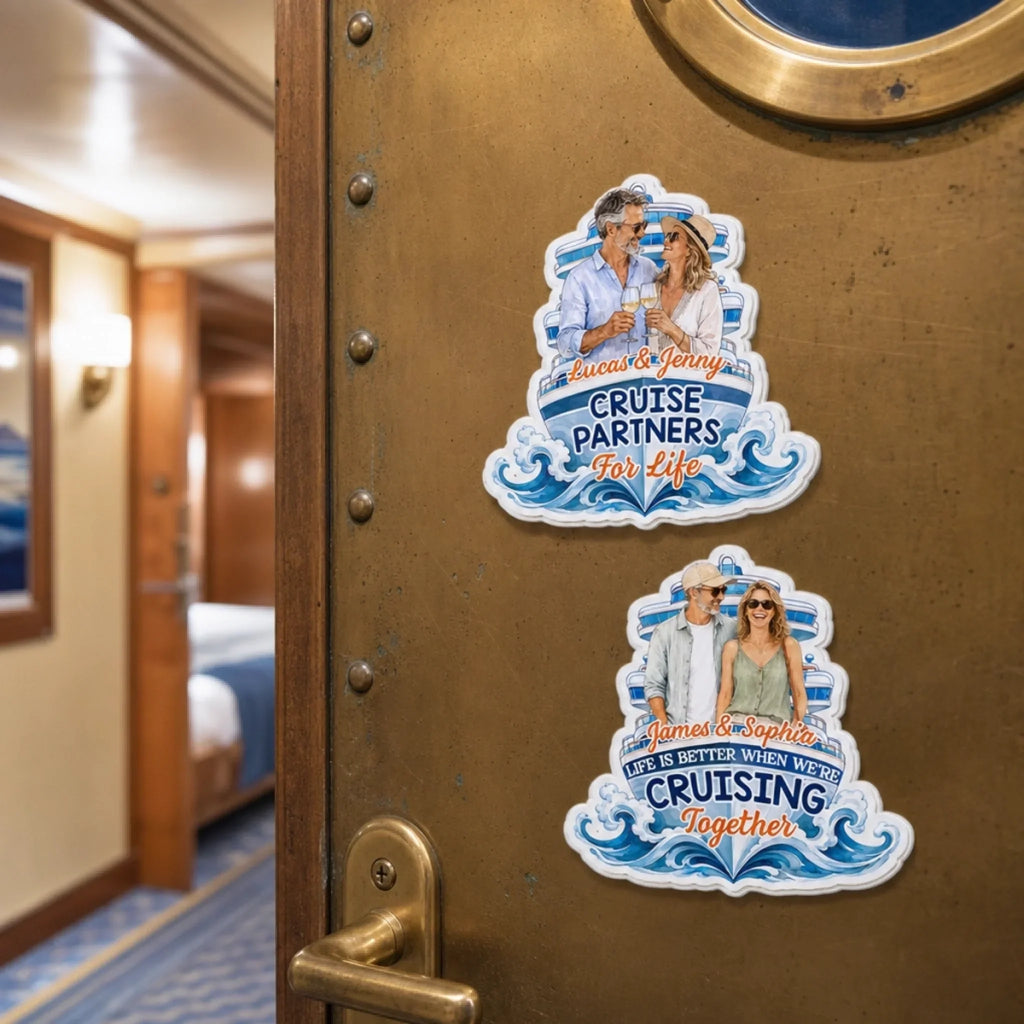 Custom Photo Cruise Ship Door Magnet - Personalized Summer Vacation And Travel Gifts For Mom, Dad, Brother, Sister - Cruising With My Crew