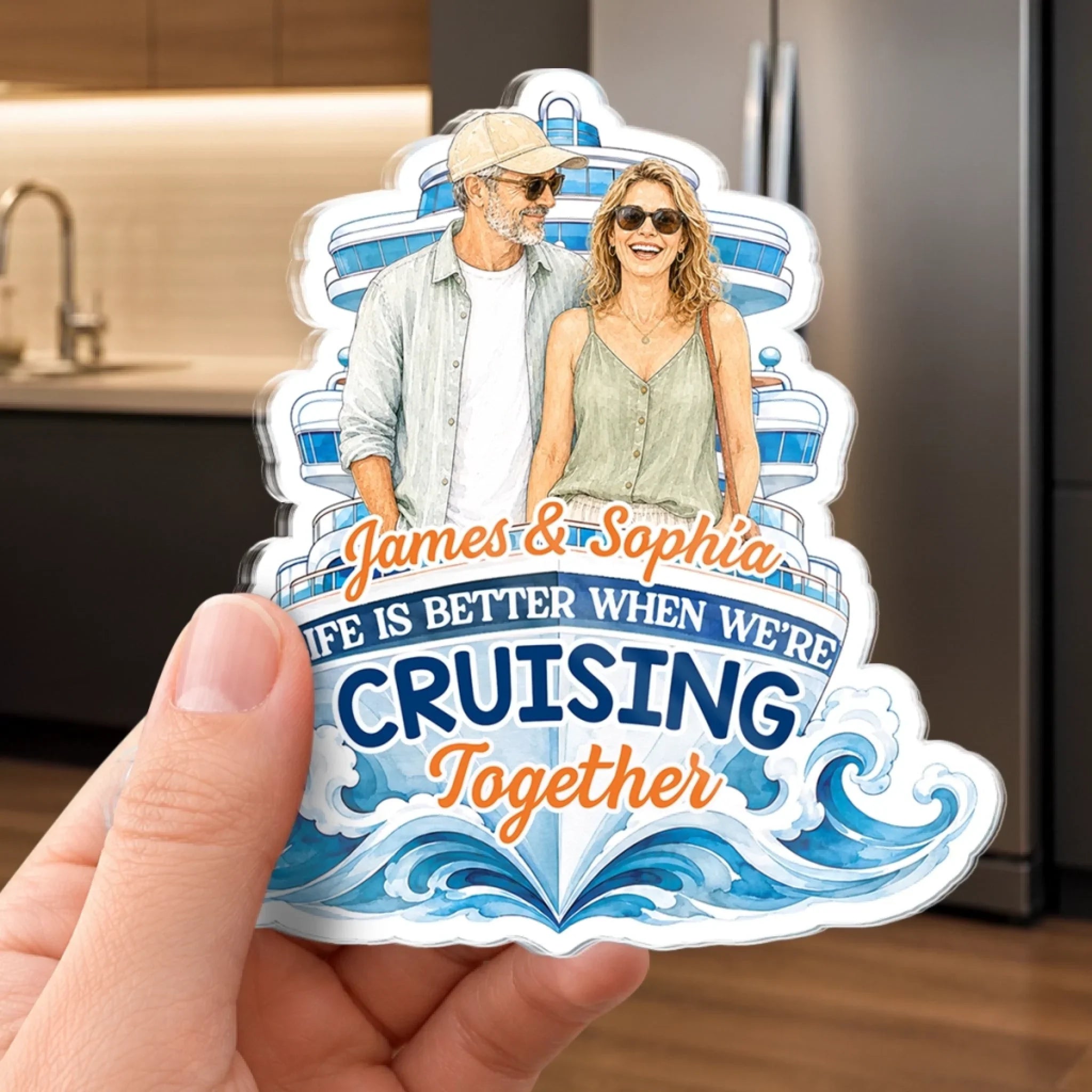 Custom Photo Cruise Ship Door Magnet - Personalized Summer Vacation And Travel Gifts For Mom, Dad, Brother, Sister - Cruising With My Crew