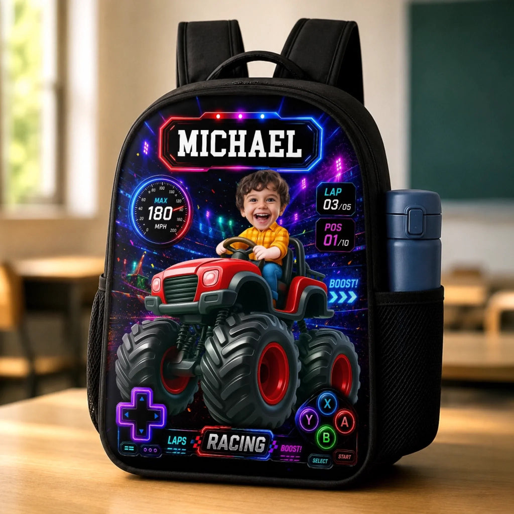 Custom Photo Kids Front Printed Backpack - Personalized Back To School Gifts For Kids - Level Up School Mode