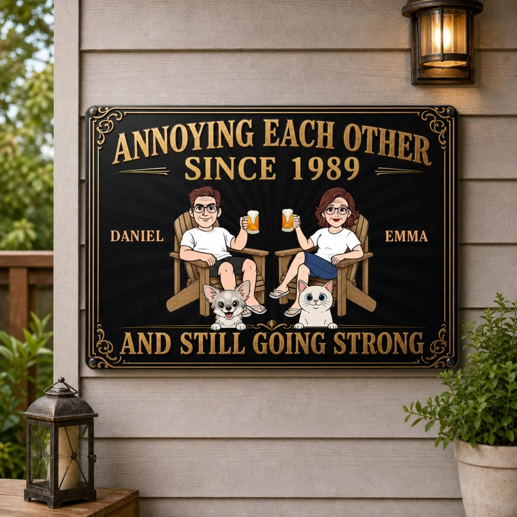 Custom Home Decor Metal Sign - Personalized  Anniversary Wedding Gifts For Husband And Wife, Dog Cat Lovers - Paws And Love All Around