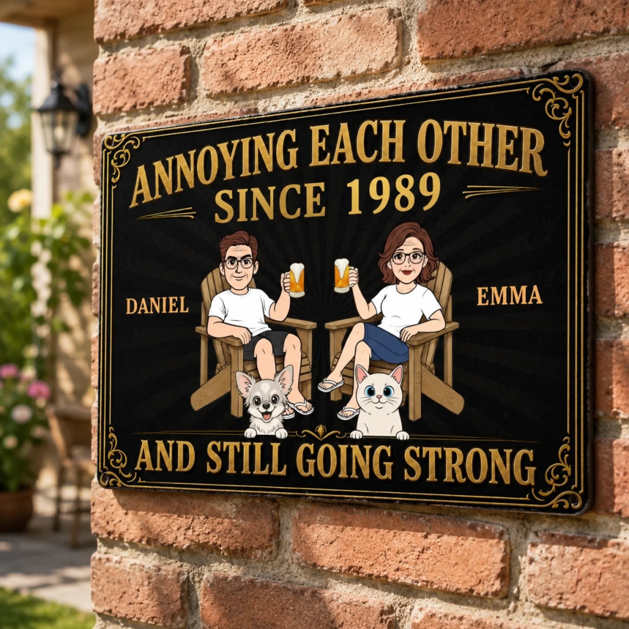 Custom Home Decor Metal Sign - Personalized  Anniversary Wedding Gifts For Husband And Wife, Dog Cat Lovers - Paws And Love All Around