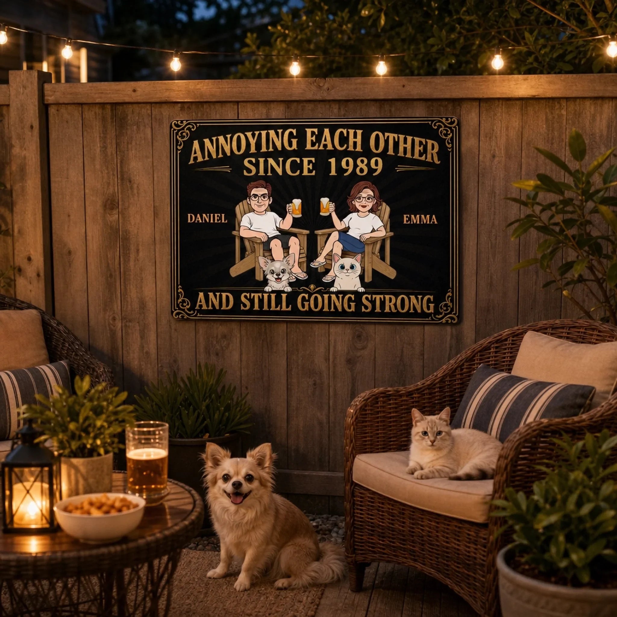 Custom Home Decor Metal Sign - Personalized  Anniversary Wedding Gifts For Husband And Wife, Dog Cat Lovers - Paws And Love All Around