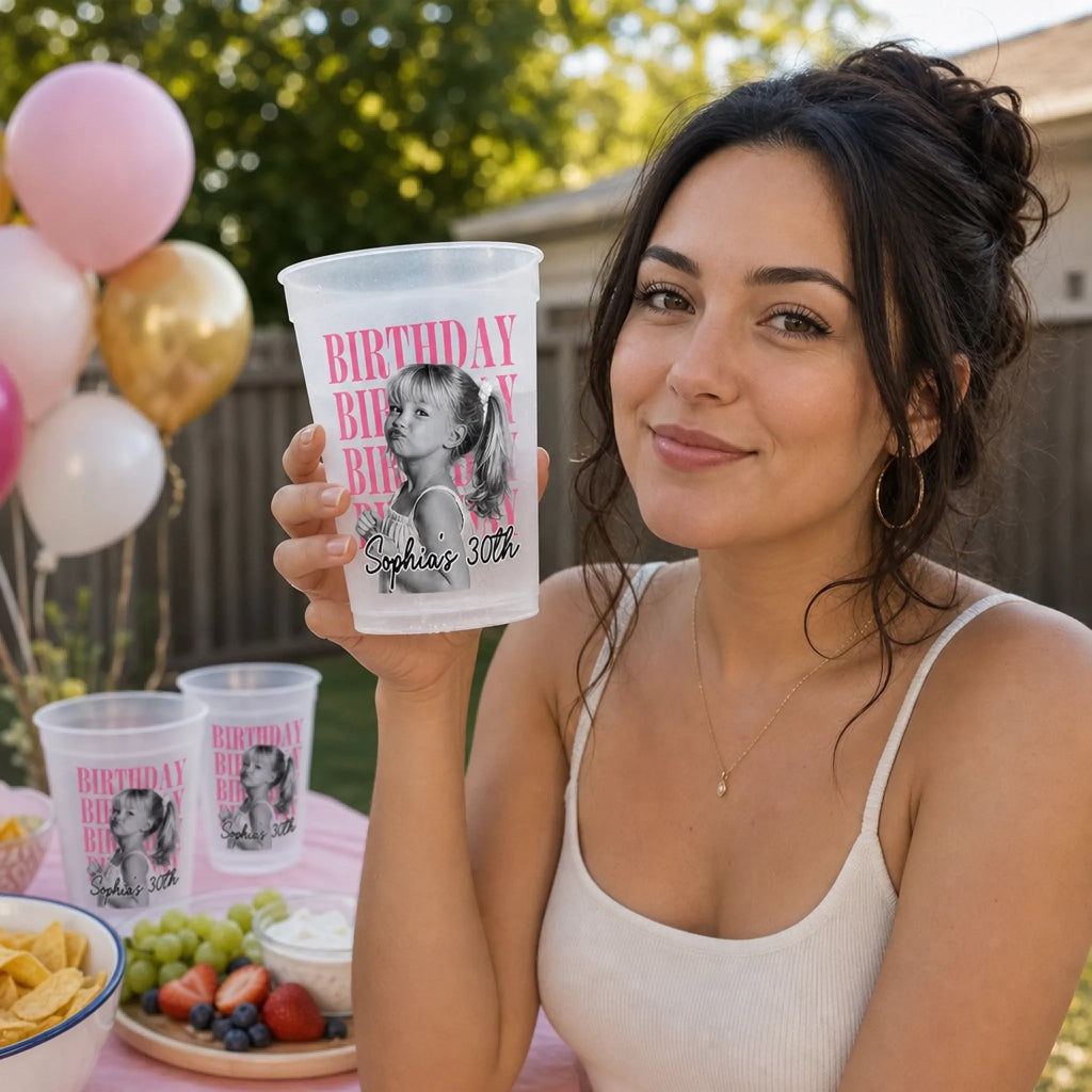 Custom Photo Party Cups - Personalized Birthday Gifts For Men, Women - Cheers To A Wonderful Milestone