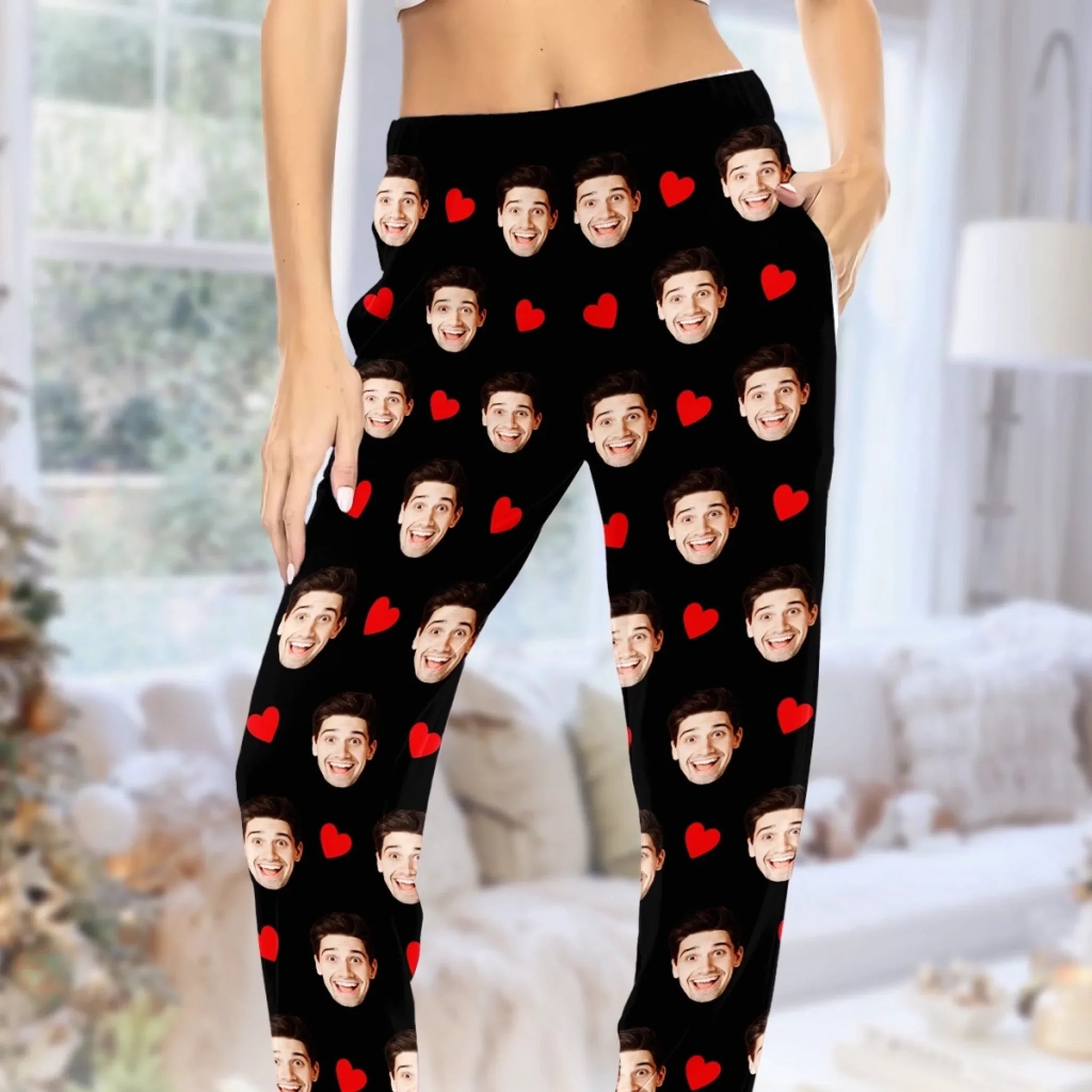 Custom Photo Pajama Pants - Personalized Anniversary Wedding Gifts For Husband And Wife, Him And Her - Sleeping In Your Funny Face