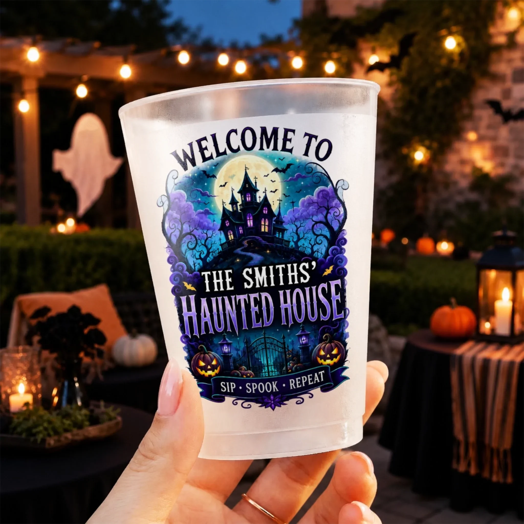 Custom Haunted House Party Cups - Personalized Halloween Gifts For Mom, Dad, Brother, Sister - Welcome To Our Haunted House