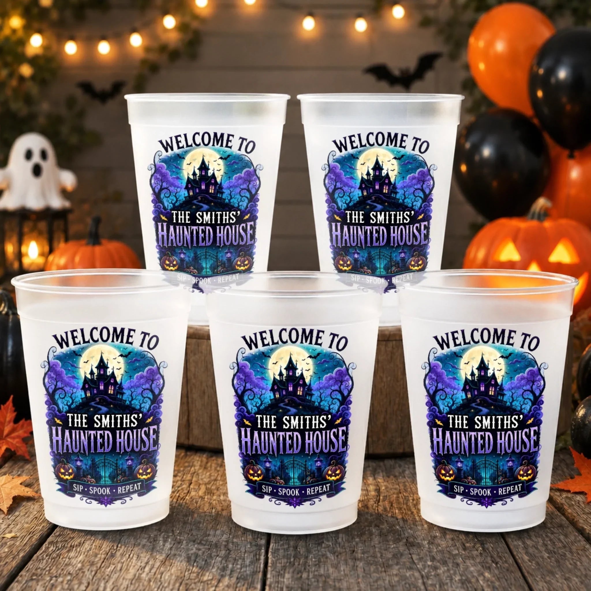 Custom Haunted House Party Cups - Personalized Halloween Gifts For Mom, Dad, Brother, Sister - Welcome To Our Haunted House