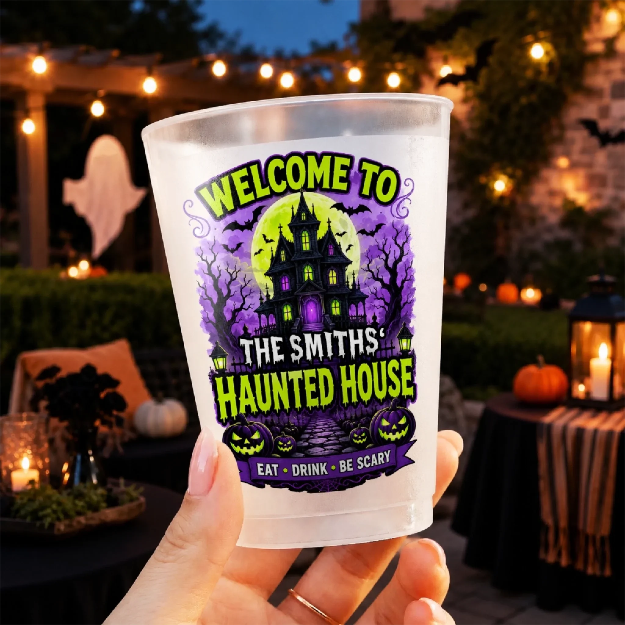 Custom Haunted House Party Cups - Personalized Halloween Gifts For Mom, Dad, Brother, Sister - Home Sweet Haunted Home