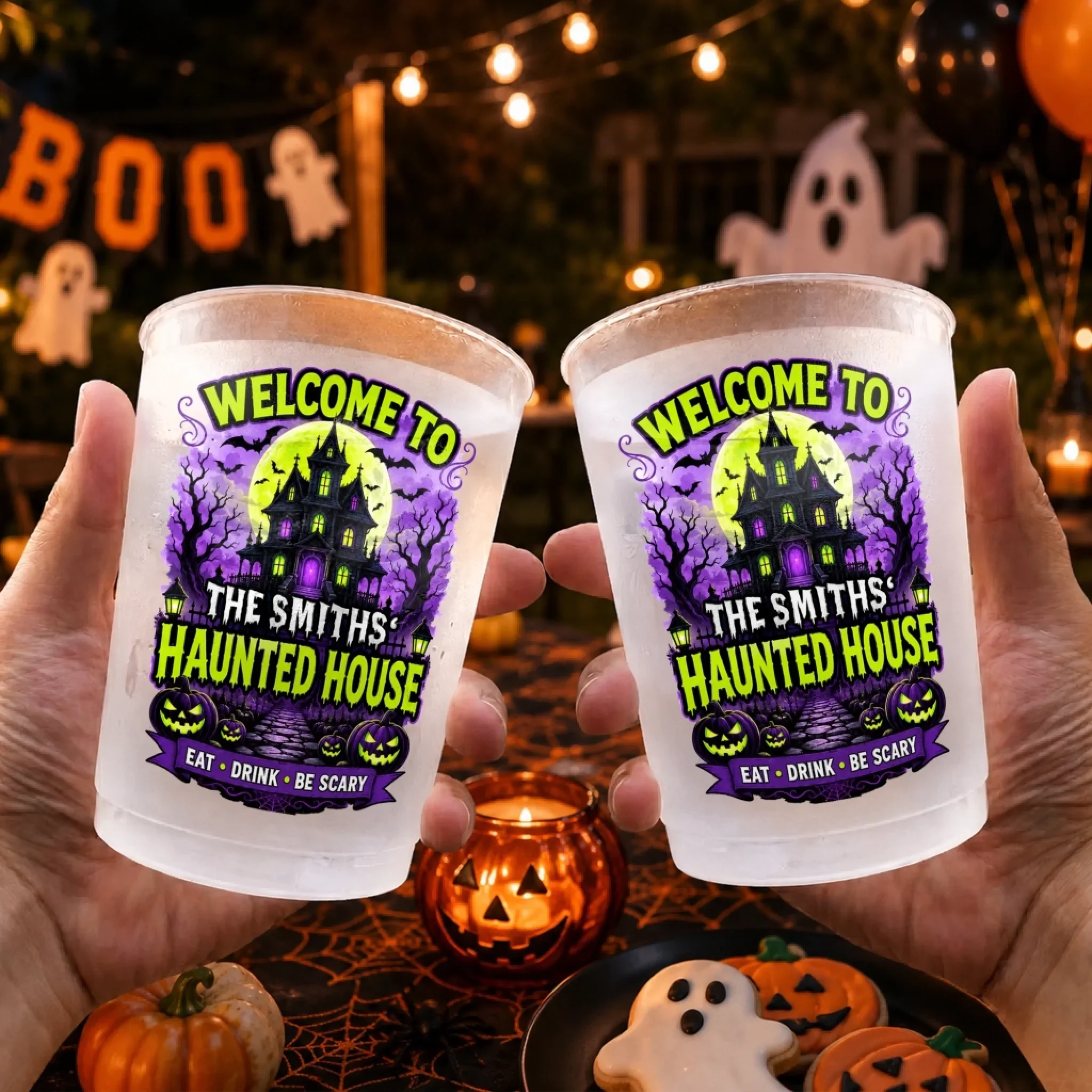 Custom Haunted House Party Cups - Personalized Halloween Gifts For Mom, Dad, Brother, Sister - Home Sweet Haunted Home