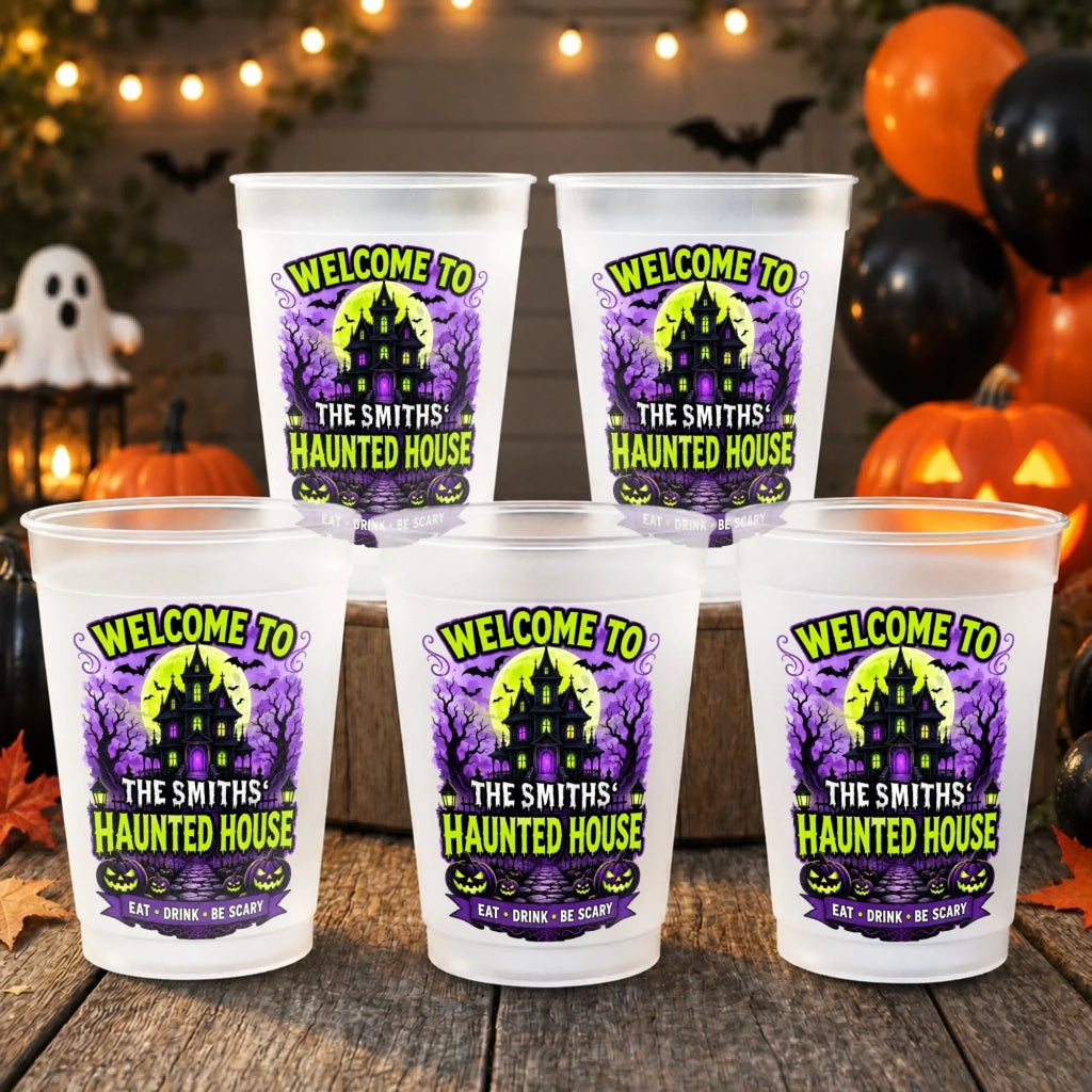 Custom Haunted House Party Cups - Personalized Halloween Gifts For Mom, Dad, Brother, Sister - Home Sweet Haunted Home