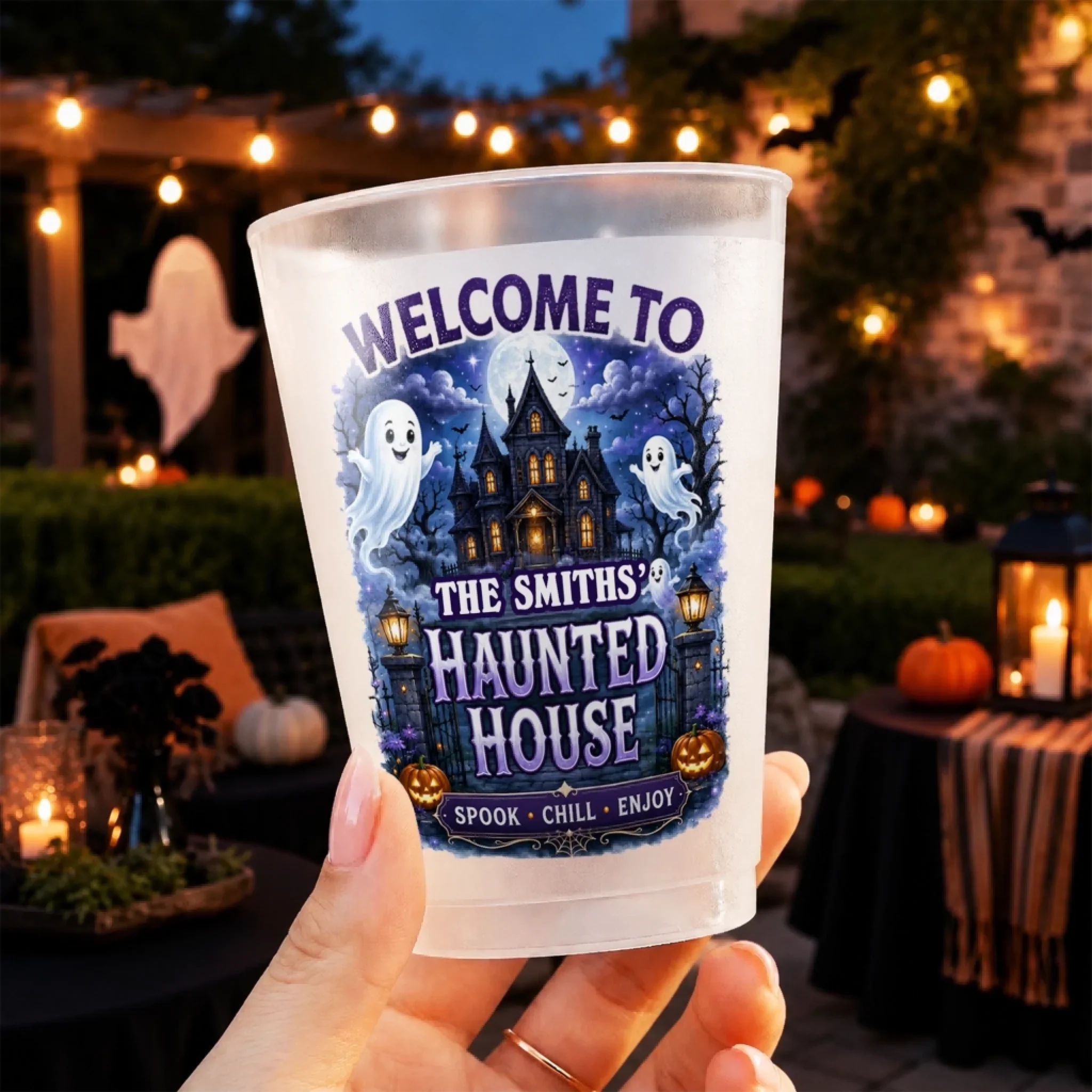 Custom Haunted House Party Cups - Personalized Halloween Gifts For Mom, Dad, Brother, Sister - Haunted House Party Crew
