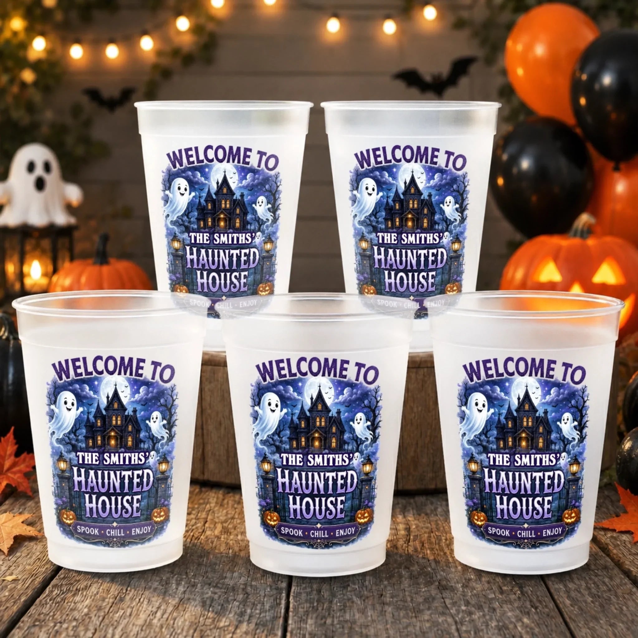 Custom Haunted House Party Cups - Personalized Halloween Gifts For Mom, Dad, Brother, Sister - Haunted House Party Crew