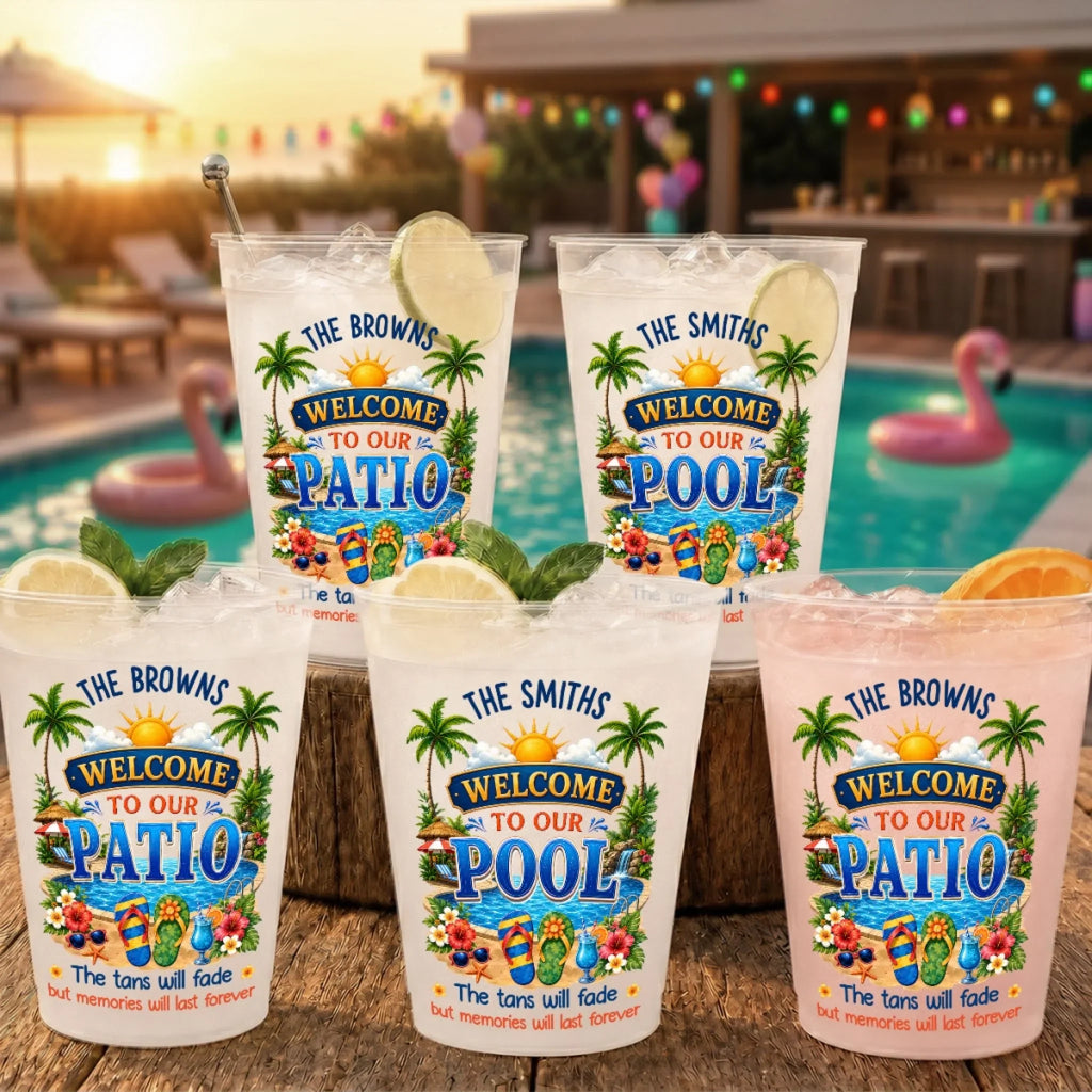 Custom Poolside Party Cups - Personalized Summer Vacation And Travel Gifts For Mom, Dad, Brother, Sister - Family Fun Under The Sun