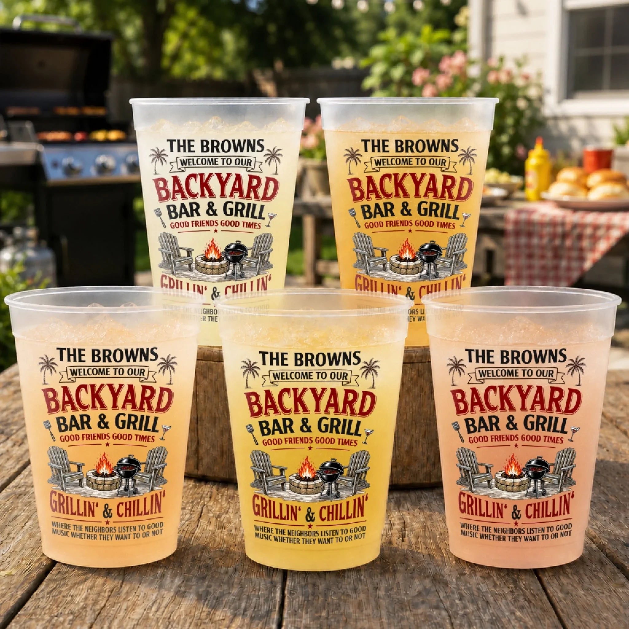 Custom Backyard Bar Party Cups - Personalized Summer Vacation And Travel Gifts For Mom, Dad, Brother, Sister - Savor The Moment