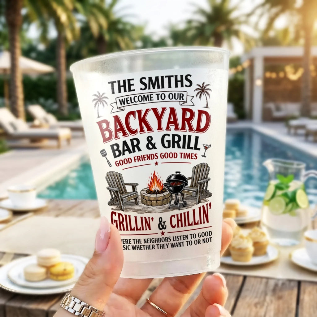 Custom Backyard Bar Party Cups - Personalized Summer Vacation And Travel Gifts For Mom, Dad, Brother, Sister - Savor The Moment