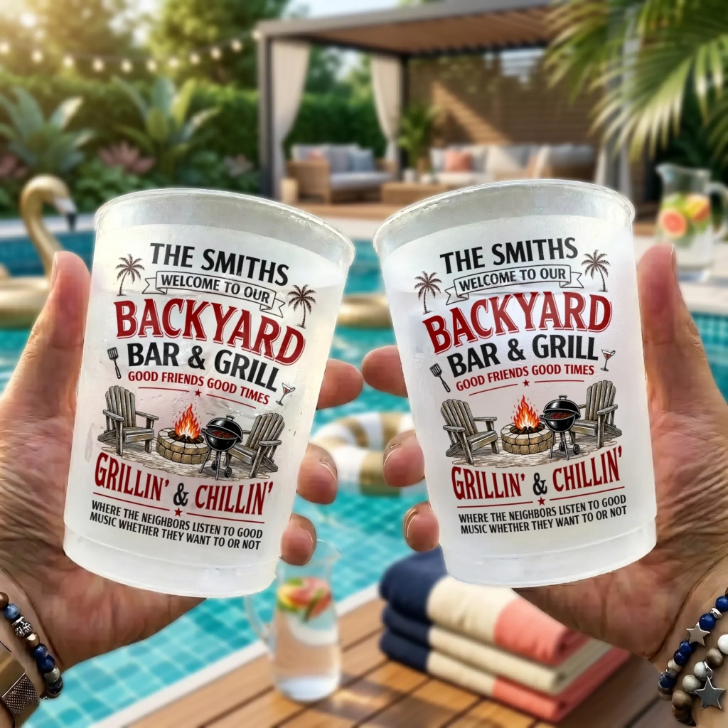 Custom Backyard Bar Party Cups - Personalized Summer Vacation And Travel Gifts For Mom, Dad, Brother, Sister - Savor The Moment