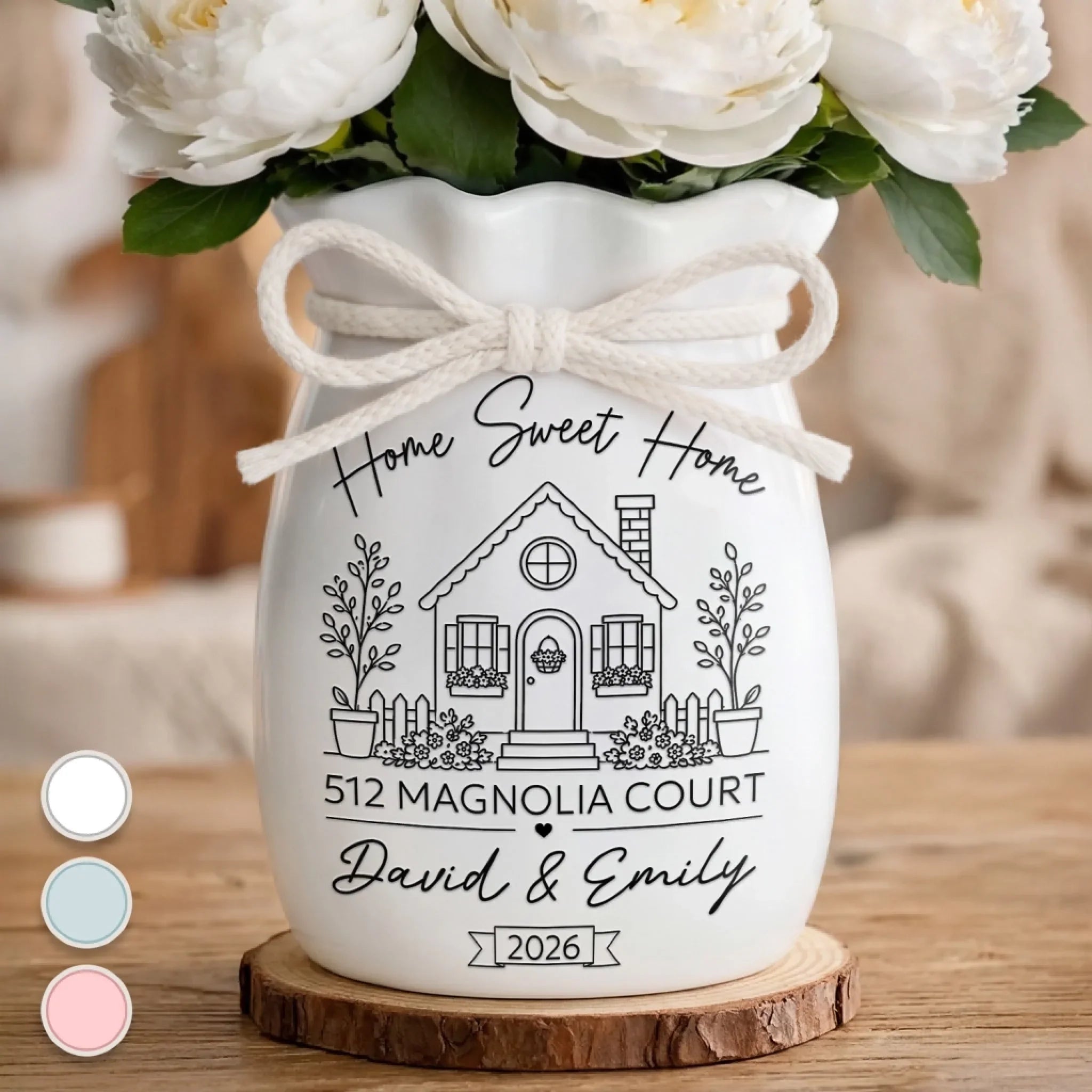Custom New Home Flower Vase With Ribbon - Personalized Anniversary Wedding Gifts For Husband And Wife, Him And Her - Together Is My Favorite Place