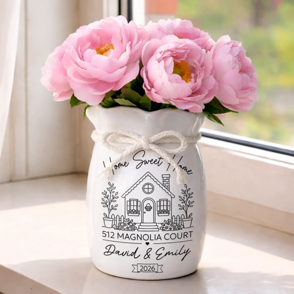 Custom New Home Flower Vase With Ribbon - Personalized Anniversary Wedding Gifts For Husband And Wife, Him And Her - Together Is My Favorite Place
