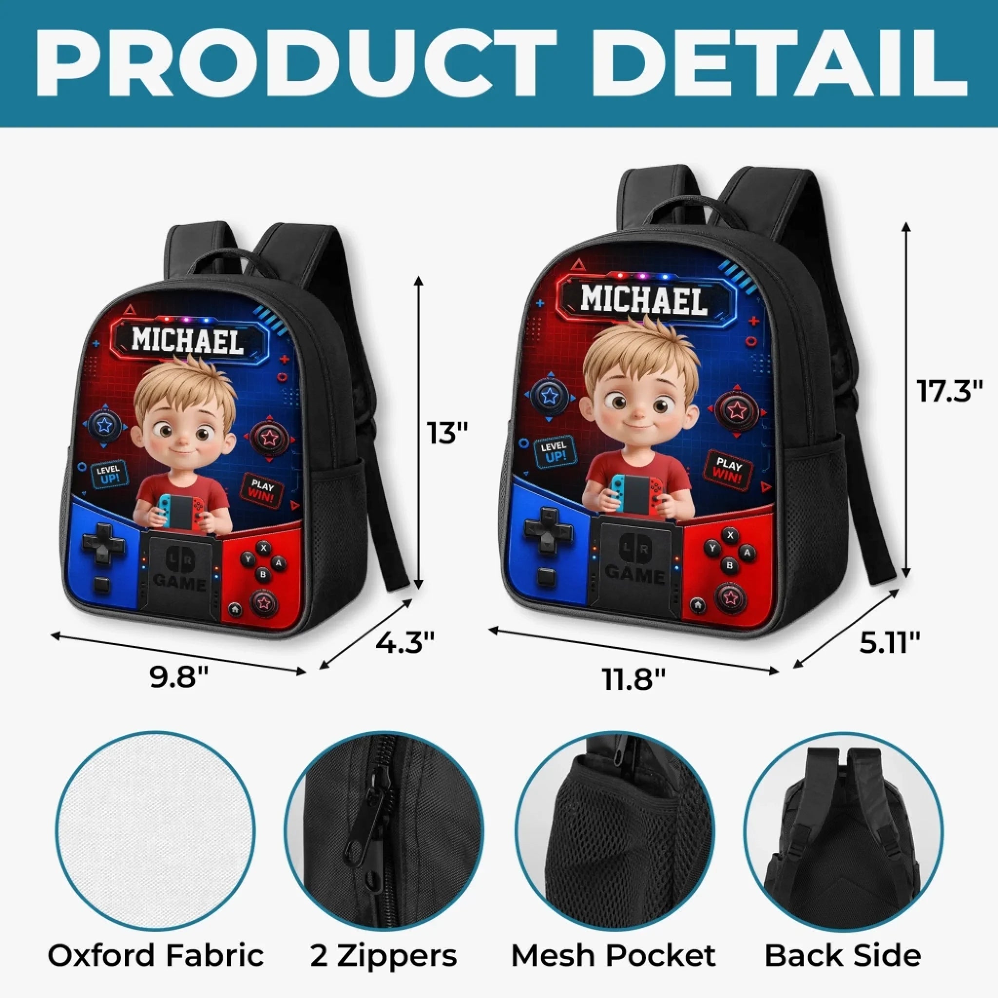 Custom Kids Backpack & Water Bottle Set - Personalized Back To School Gifts For Kids - Level Up Learning