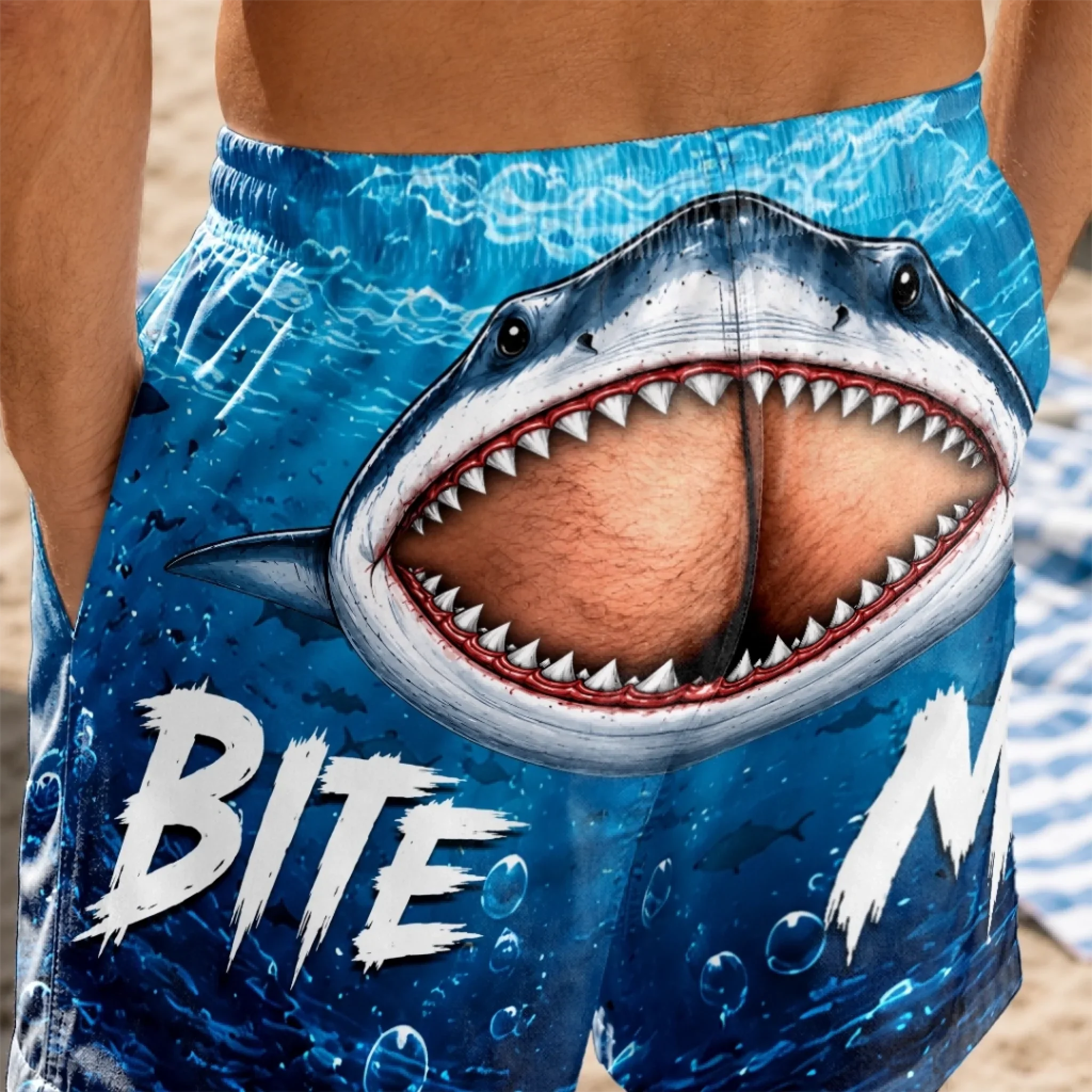 Custom Funny Men Swim Trunks - Personalized Birthday Gifts For Husband, Son, Grandson, Brother, Grandpa, Dad, Yourself - Cheeky Shark Attack