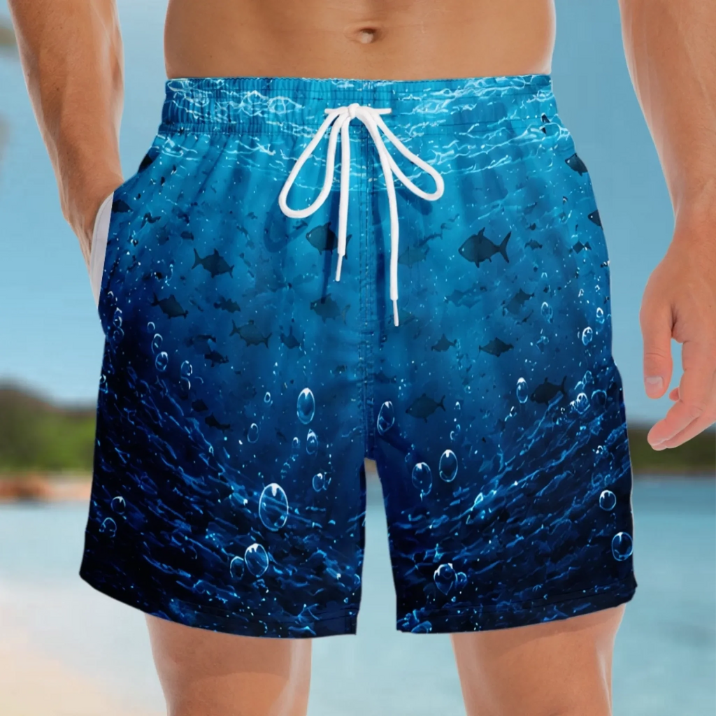 Custom Funny Men Swim Trunks - Personalized Birthday Gifts For Husband, Son, Grandson, Brother, Grandpa, Dad, Yourself - Cheeky Shark Attack