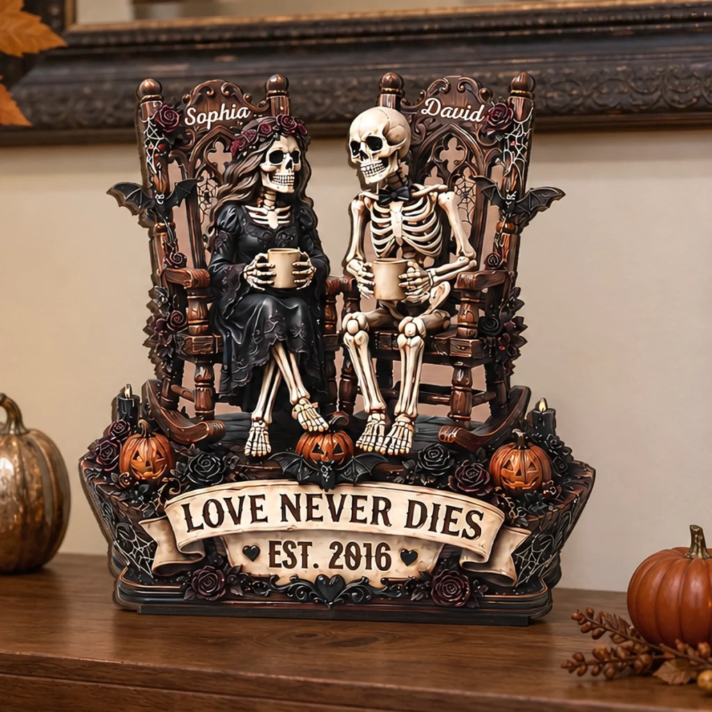 Custom Skeleton 2-Layered Wooden Plaque - Personalized Halloween Decor, Anniversary Wedding Gifts For Husband And Wife, Him And Her - Eternal Love For Us