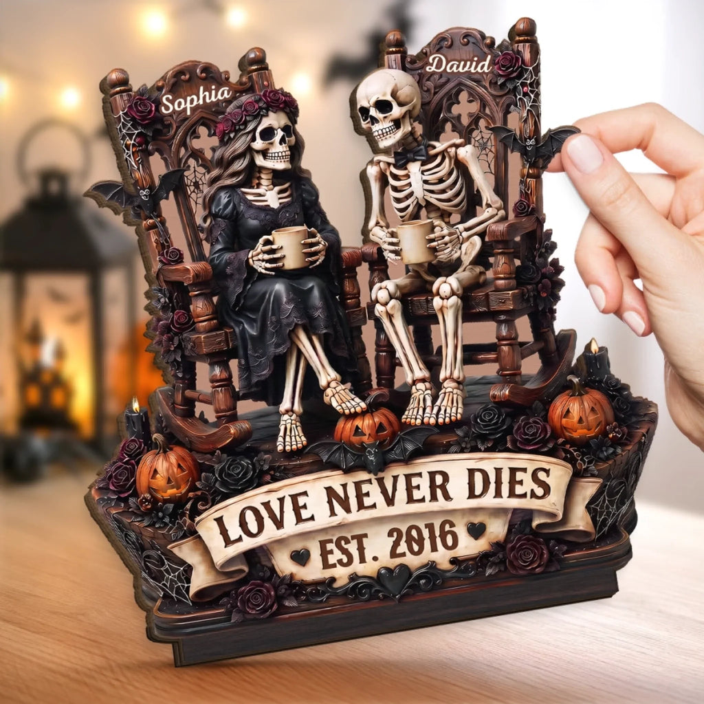 Custom Skeleton 2-Layered Wooden Plaque - Personalized Halloween Decor, Anniversary Wedding Gifts For Husband And Wife, Him And Her - Eternal Love For Us