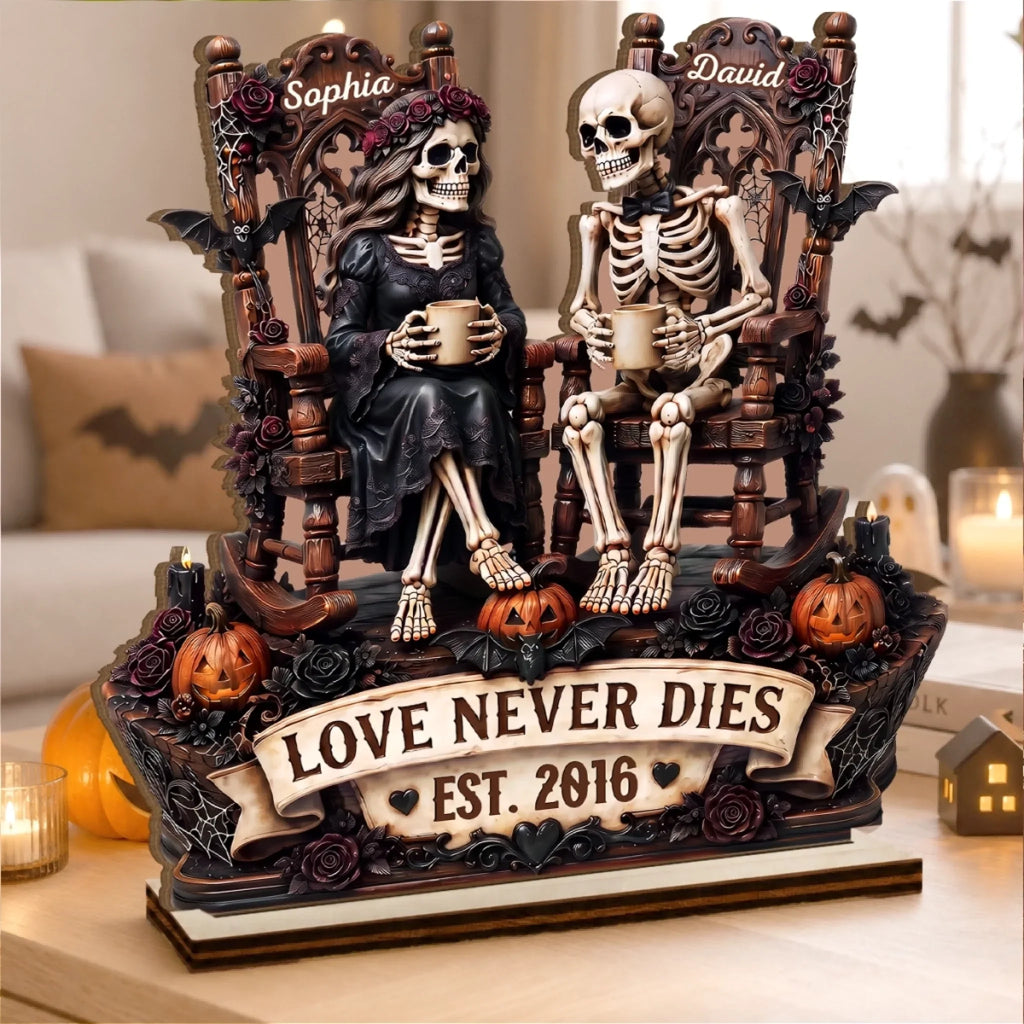 Custom Skeleton 2-Layered Wooden Plaque - Personalized Halloween Decor, Anniversary Wedding Gifts For Husband And Wife, Him And Her - Eternal Love For Us
