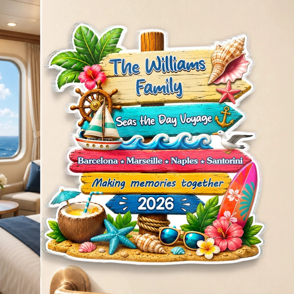 Custom Cruise Ship Door Magnet - Personalized Summer Vacation And Travel Gifts For Mom, Dad, Brother, Sister - Sailing Through Life Together