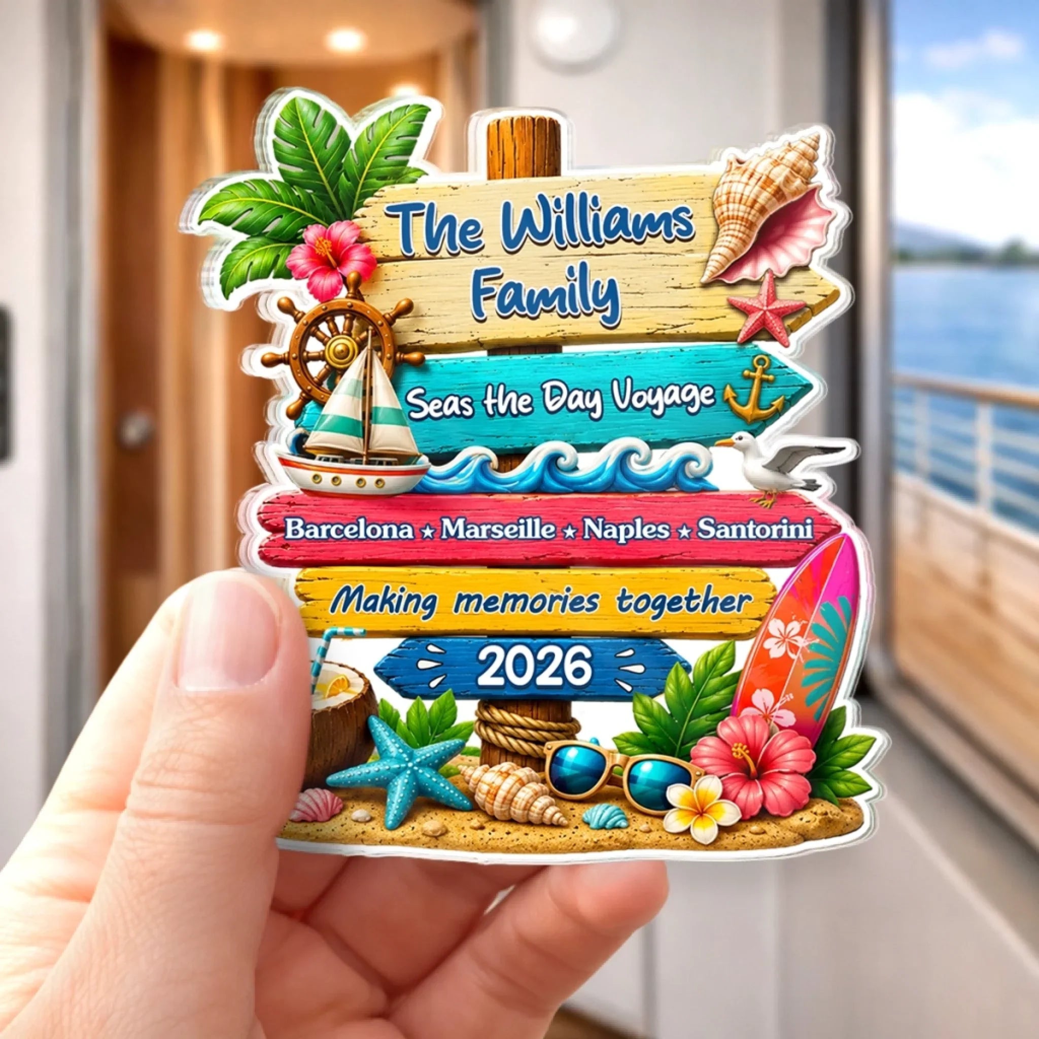 Custom Cruise Ship Door Magnet - Personalized Summer Vacation And Travel Gifts For Mom, Dad, Brother, Sister - Sailing Through Life Together