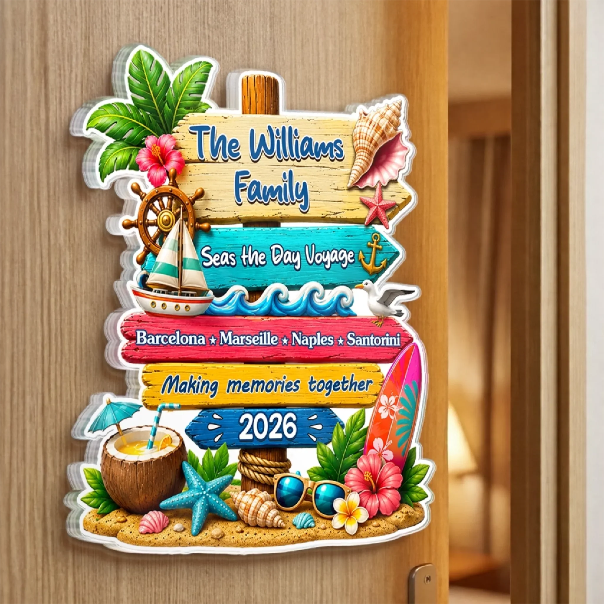 Custom Cruise Ship Door Magnet - Personalized Summer Vacation And Travel Gifts For Mom, Dad, Brother, Sister - Sailing Through Life Together