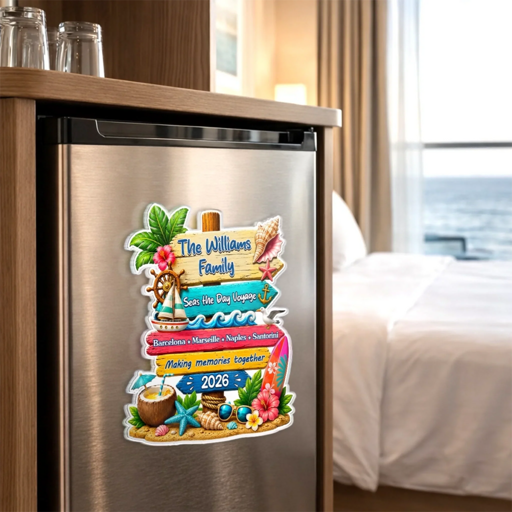 Custom Cruise Ship Door Magnet - Personalized Summer Vacation And Travel Gifts For Mom, Dad, Brother, Sister - Sailing Through Life Together