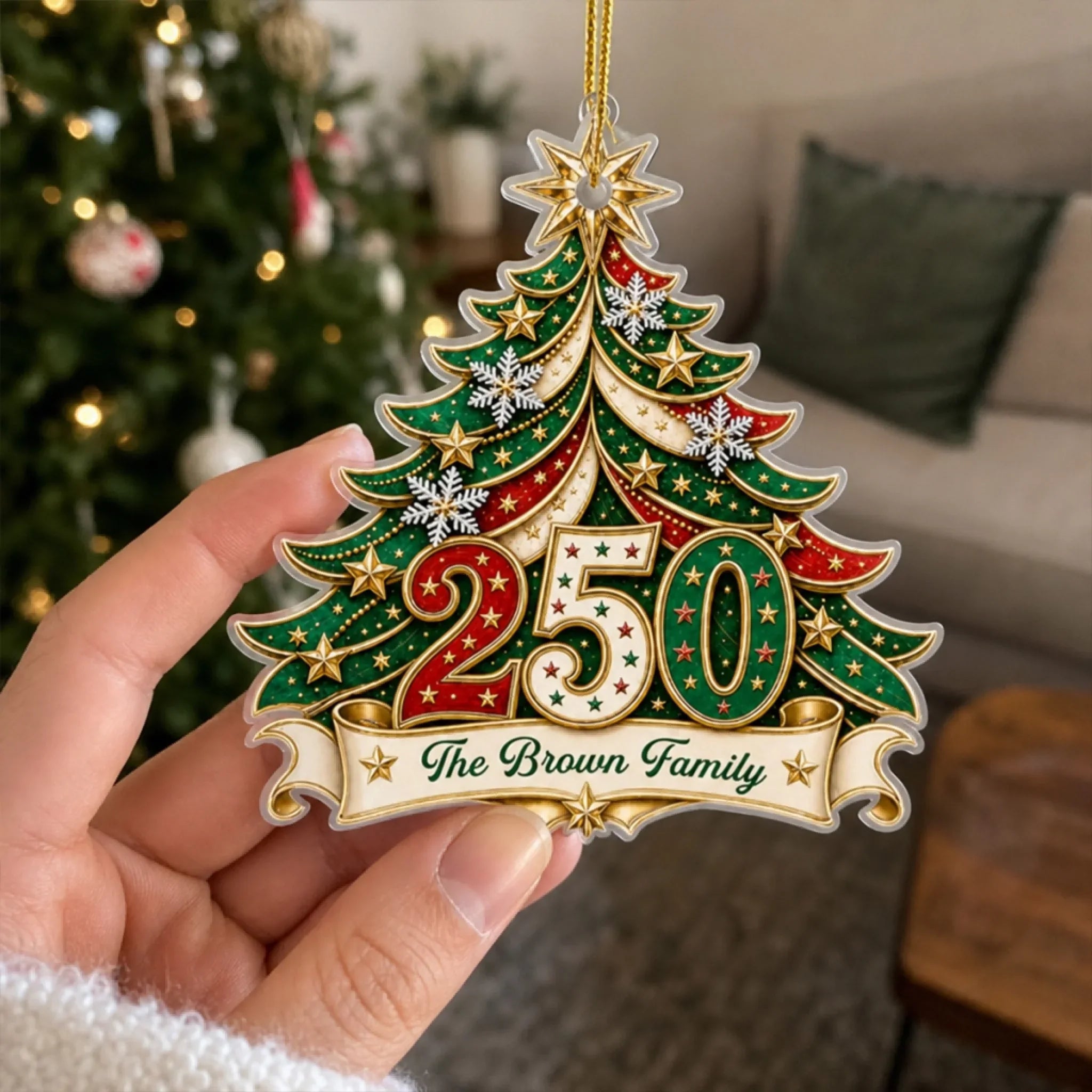 Custom Acrylic Ornament - Personalized America 250th Anniversary Christmas Gifts For Mom, Dad, Brother, Sister - Home For The Holidays