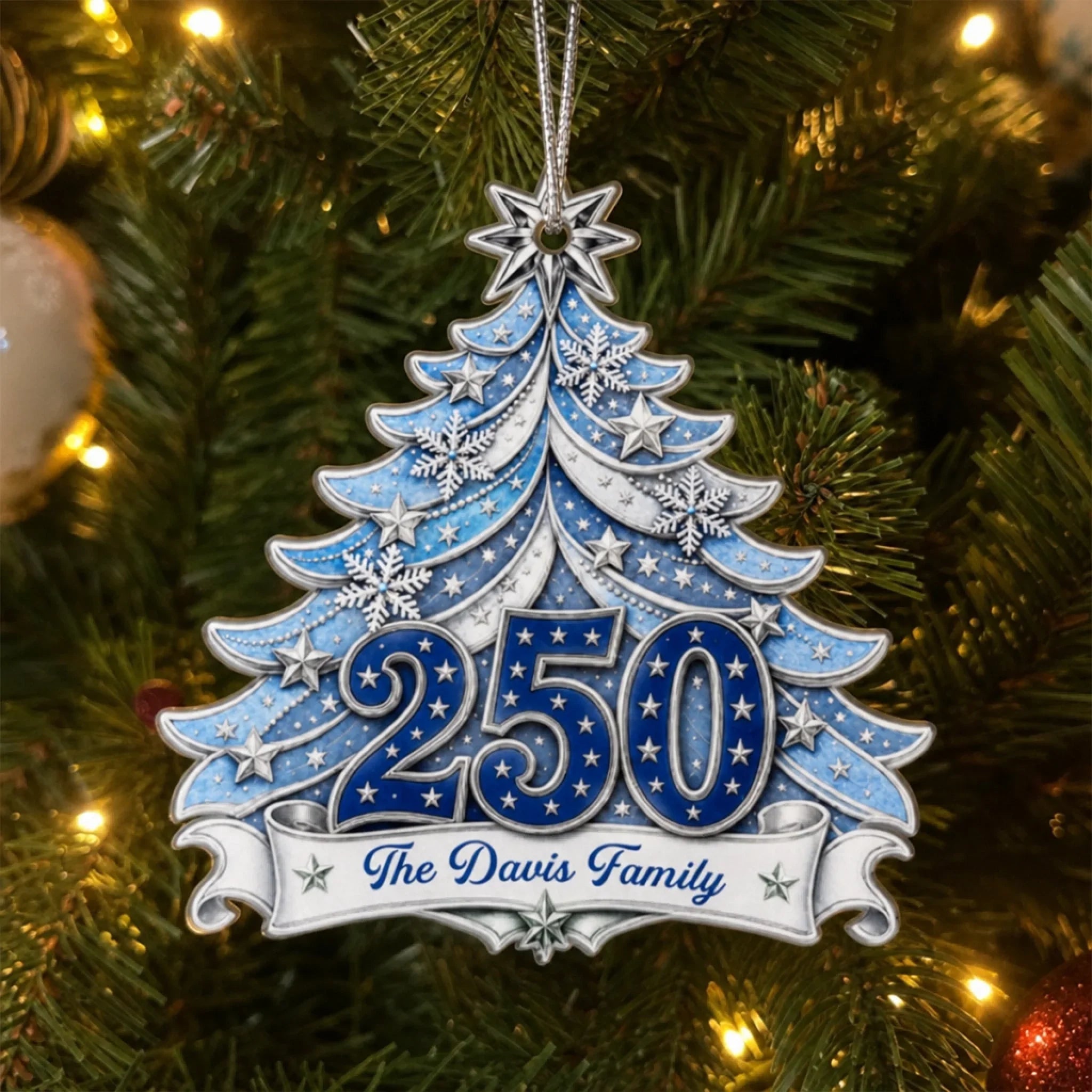 Custom Acrylic Ornament - Personalized America 250th Anniversary Christmas Gifts For Mom, Dad, Brother, Sister - Home For The Holidays