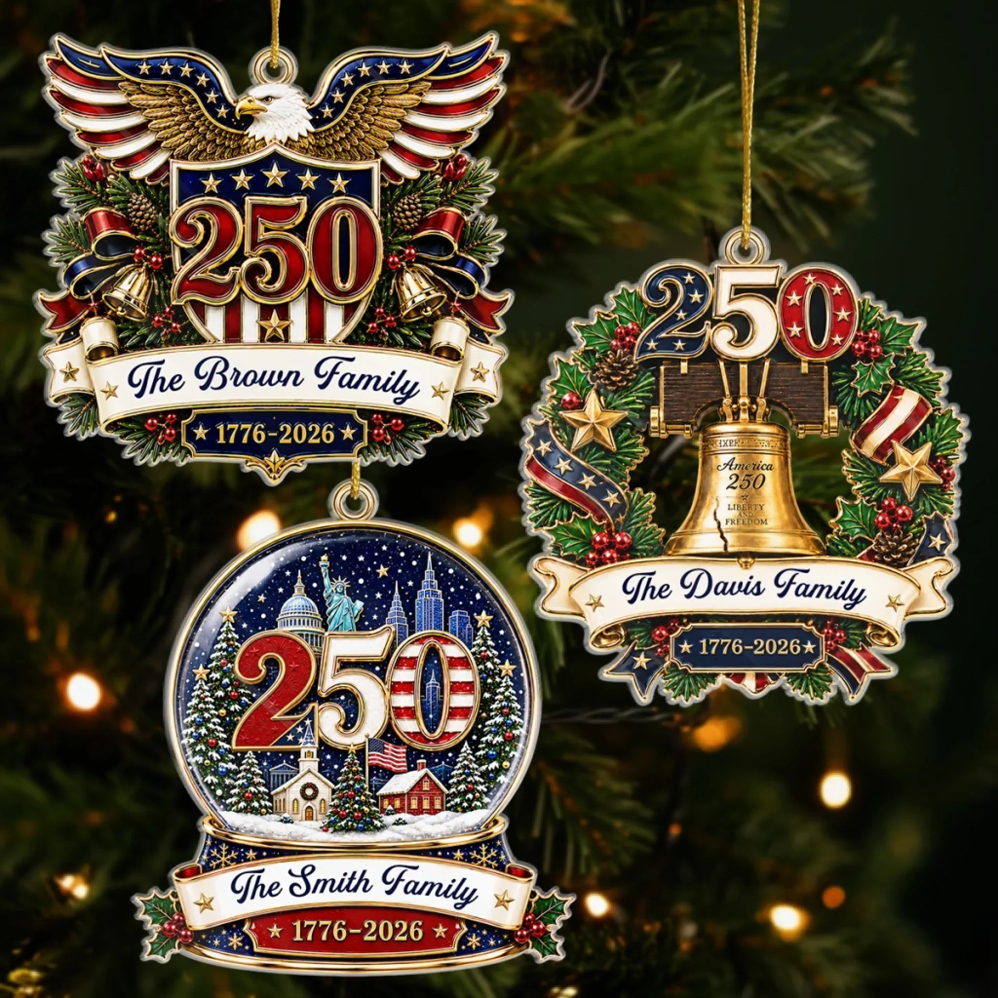Custom Acrylic Ornament - Personalized America 250th Anniversary Christmas Gifts For Mom, Dad, Brother, Sister - Generations Of Freedom And Love