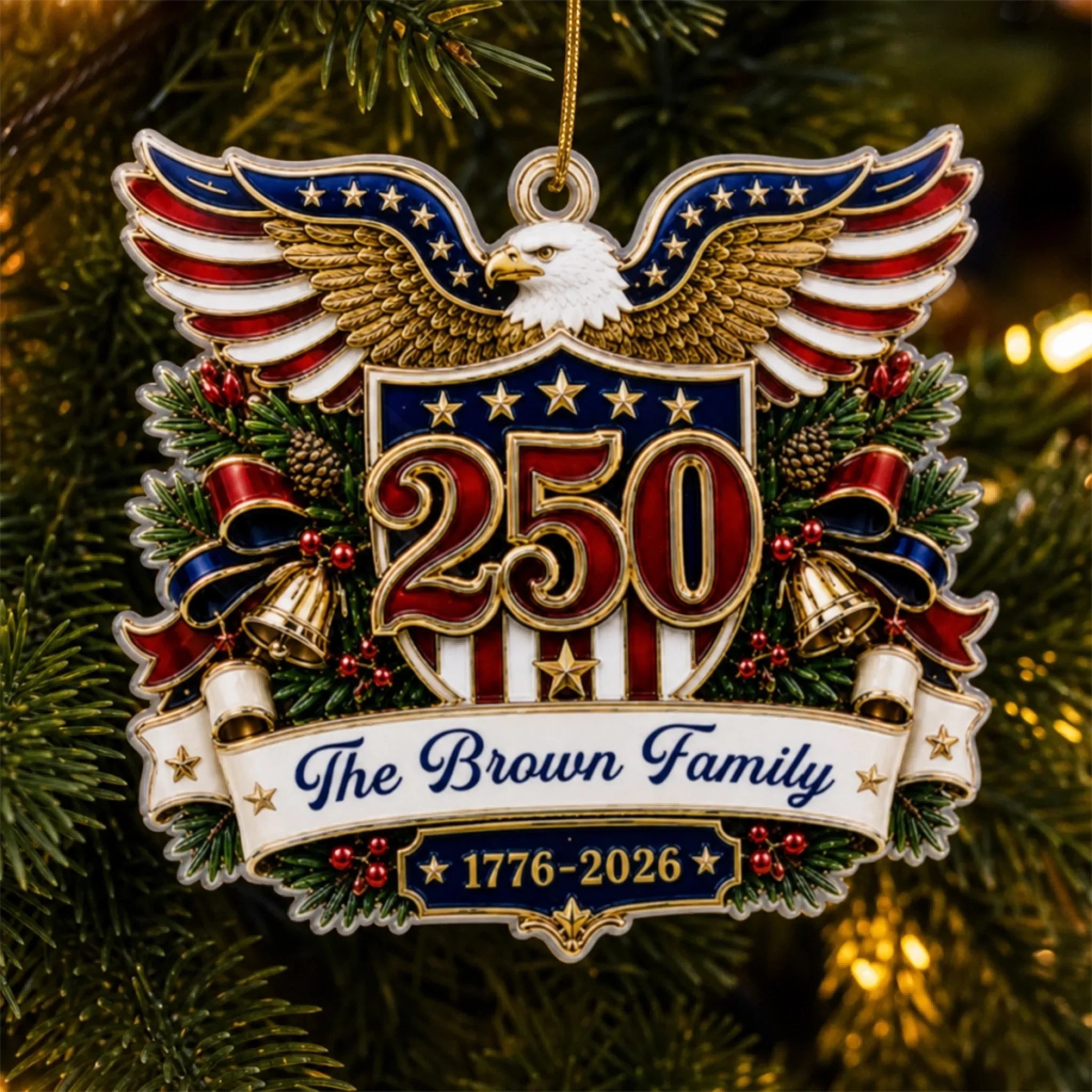 Custom Acrylic Ornament - Personalized America 250th Anniversary Christmas Gifts For Mom, Dad, Brother, Sister - Generations Of Freedom And Love