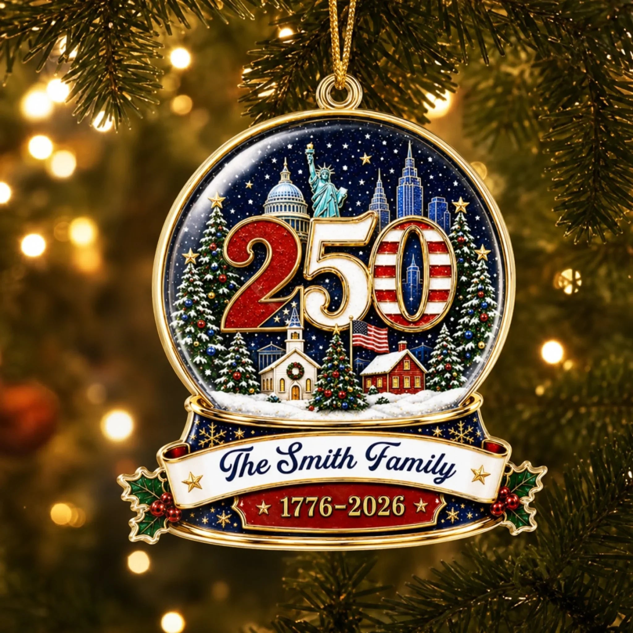 Custom Acrylic Ornament - Personalized America 250th Anniversary Christmas Gifts For Mom, Dad, Brother, Sister - Generations Of Freedom And Love