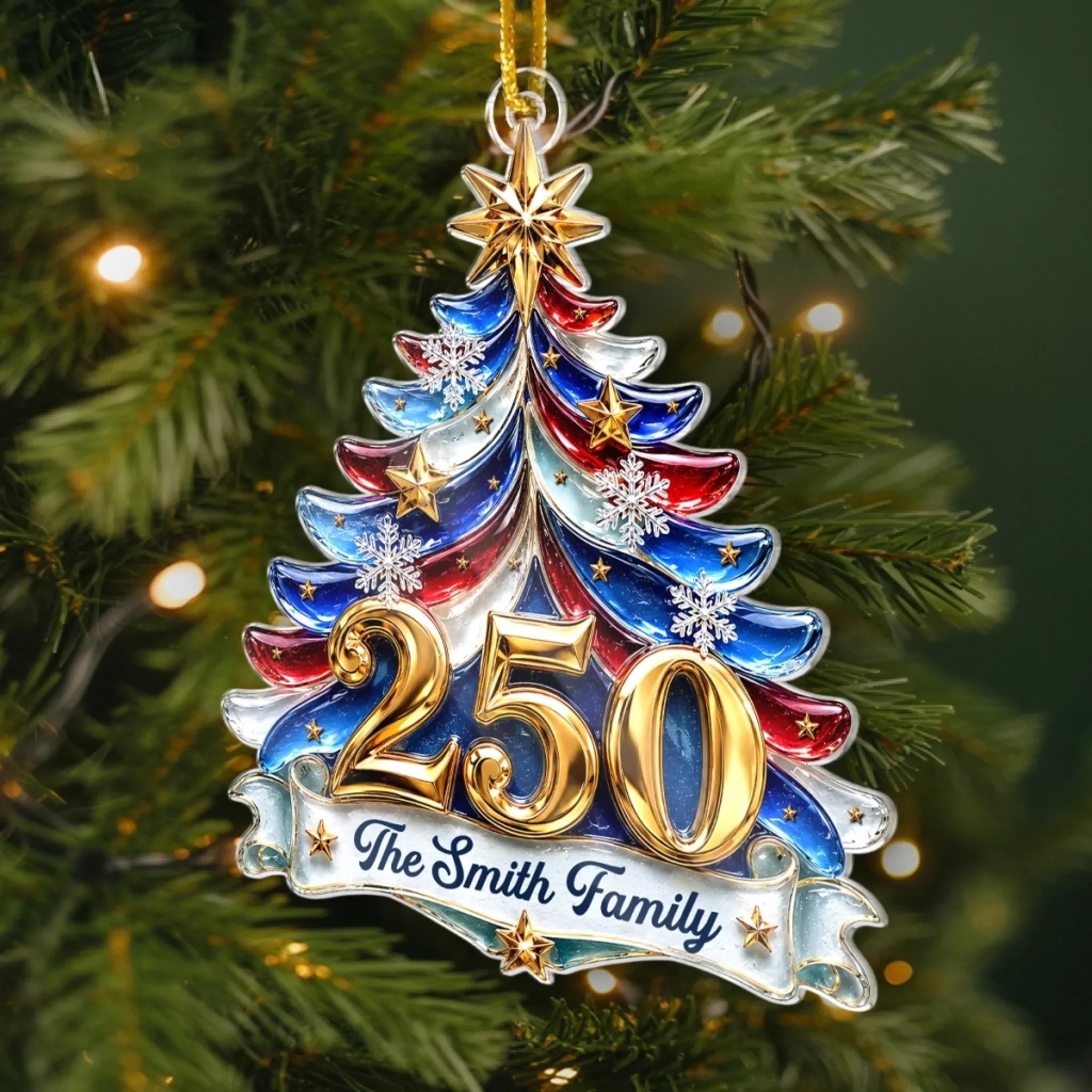 Custom Acrylic Ornament - Personalized America 250th Anniversary Christmas Gifts For Mom, Dad, Brother, Sister - Faith Family Freedom Always