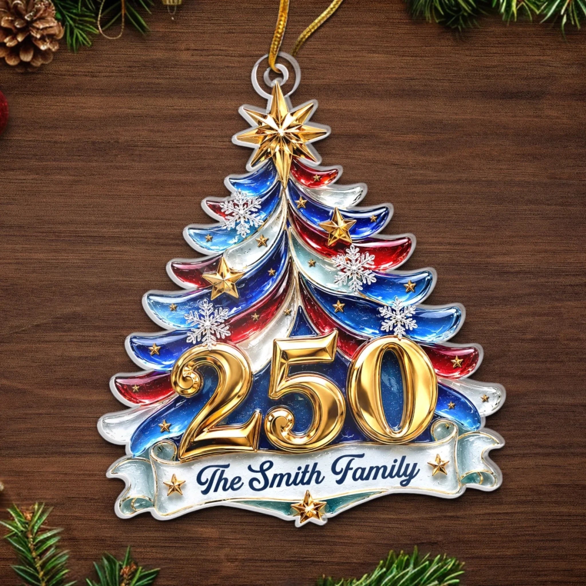 Custom Acrylic Ornament - Personalized America 250th Anniversary Christmas Gifts For Mom, Dad, Brother, Sister - Faith Family Freedom Always
