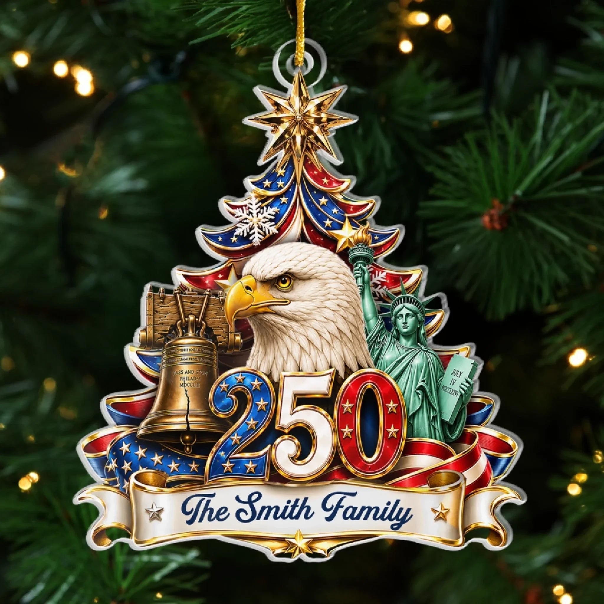 Custom Acrylic Ornament - Personalized America 250th Anniversary Christmas Gifts For Mom, Dad, Brother, Sister - Strong Roots Proud Family