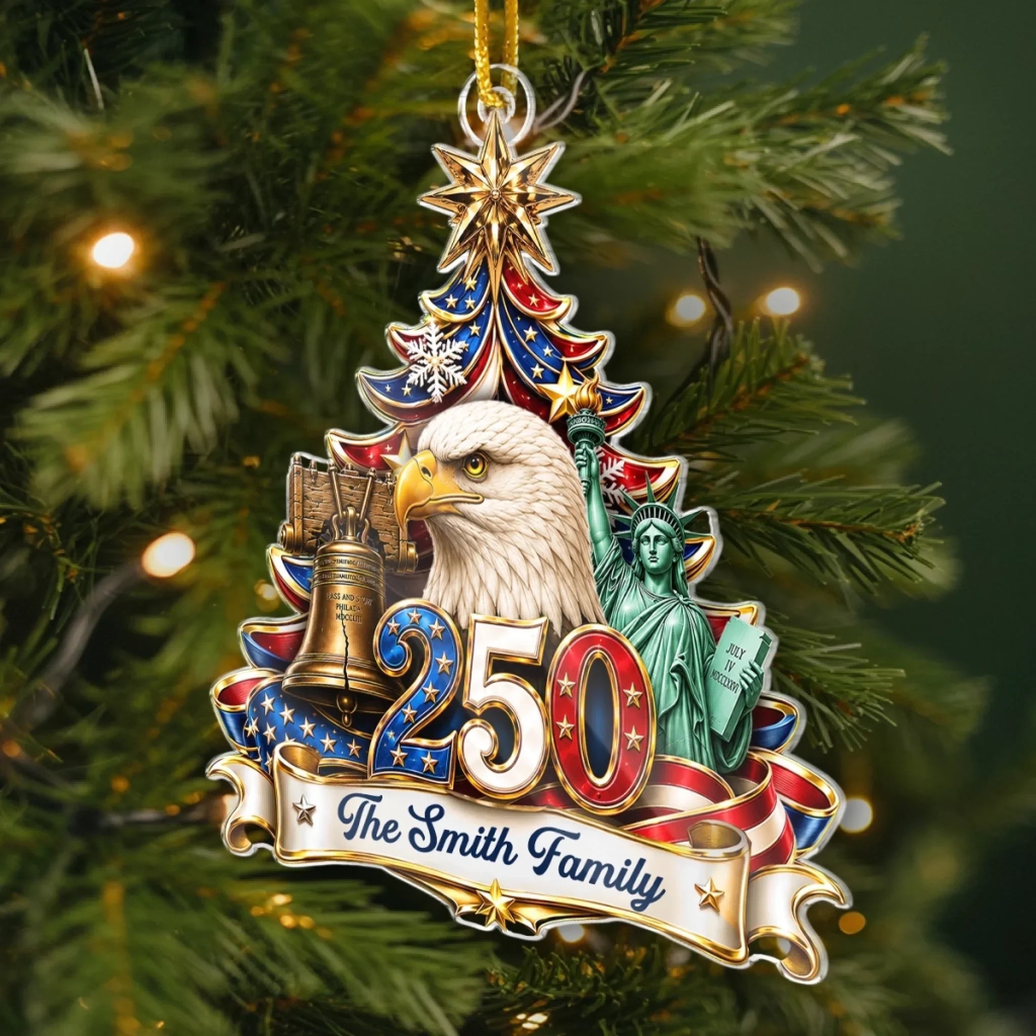 Custom Acrylic Ornament - Personalized America 250th Anniversary Christmas Gifts For Mom, Dad, Brother, Sister - Strong Roots Proud Family