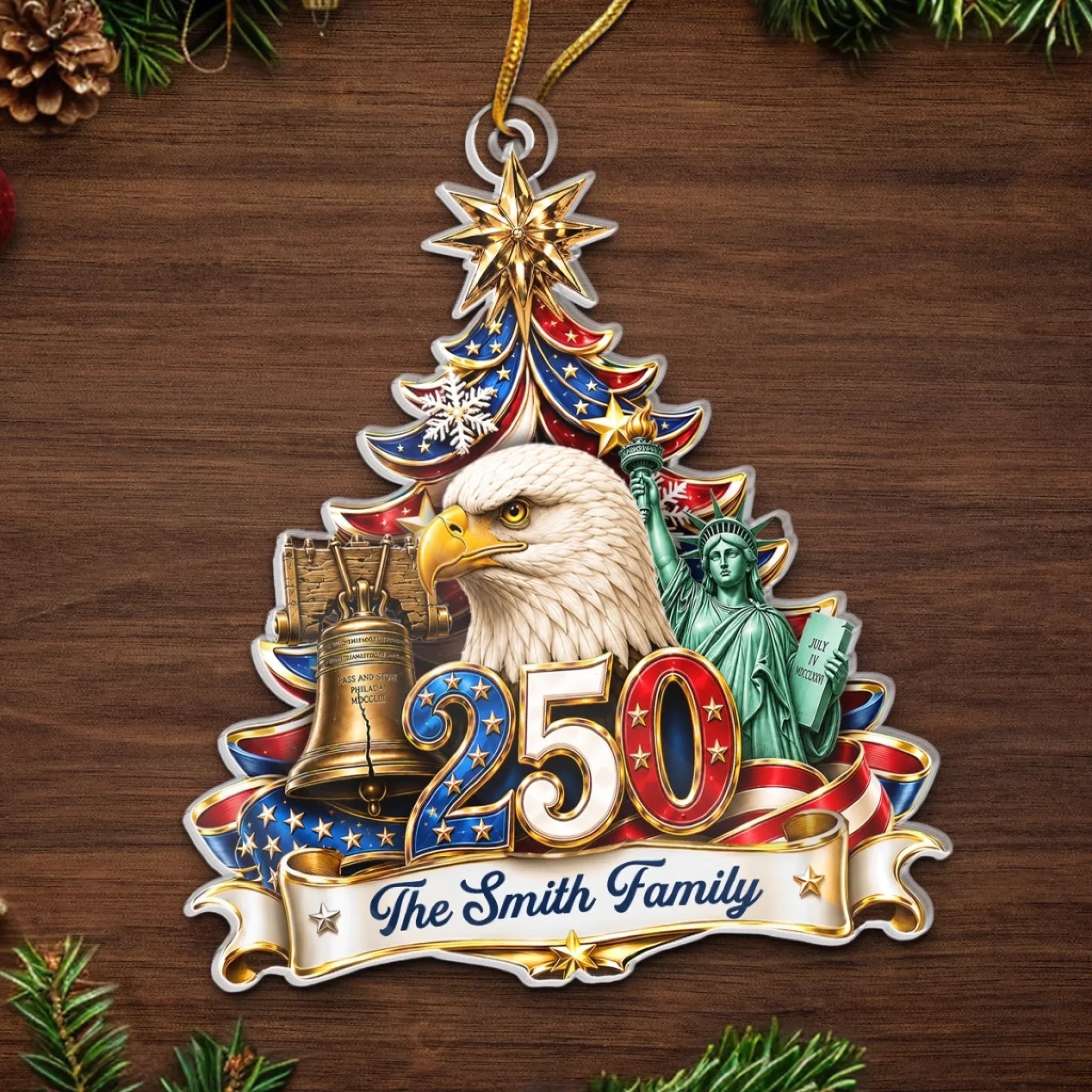 Custom Acrylic Ornament - Personalized America 250th Anniversary Christmas Gifts For Mom, Dad, Brother, Sister - Strong Roots Proud Family
