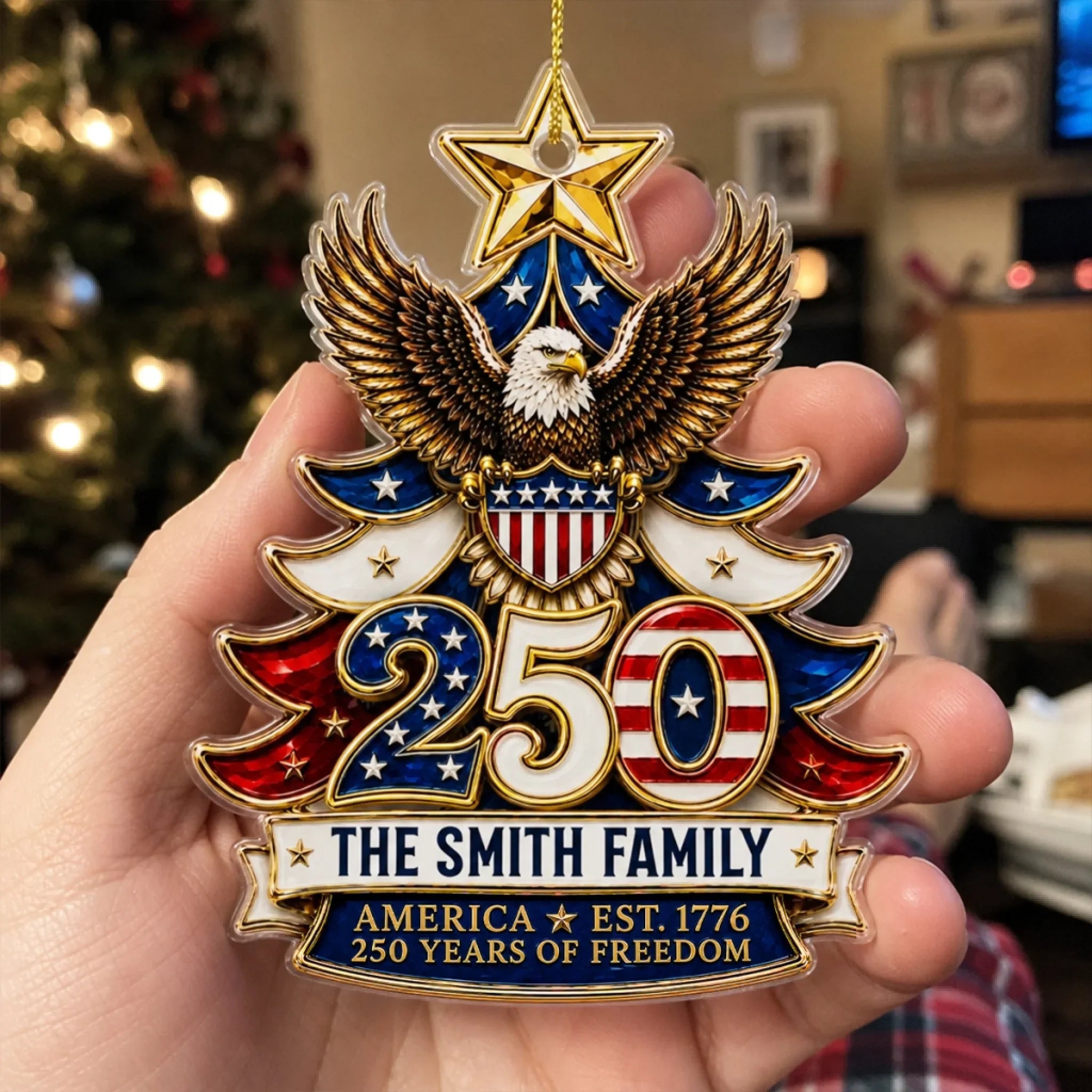 Custom Acrylic Ornament - Personalized America 250th Anniversary Christmas Gifts For Mom, Dad, Brother, Sister - Stars Stripes Forever