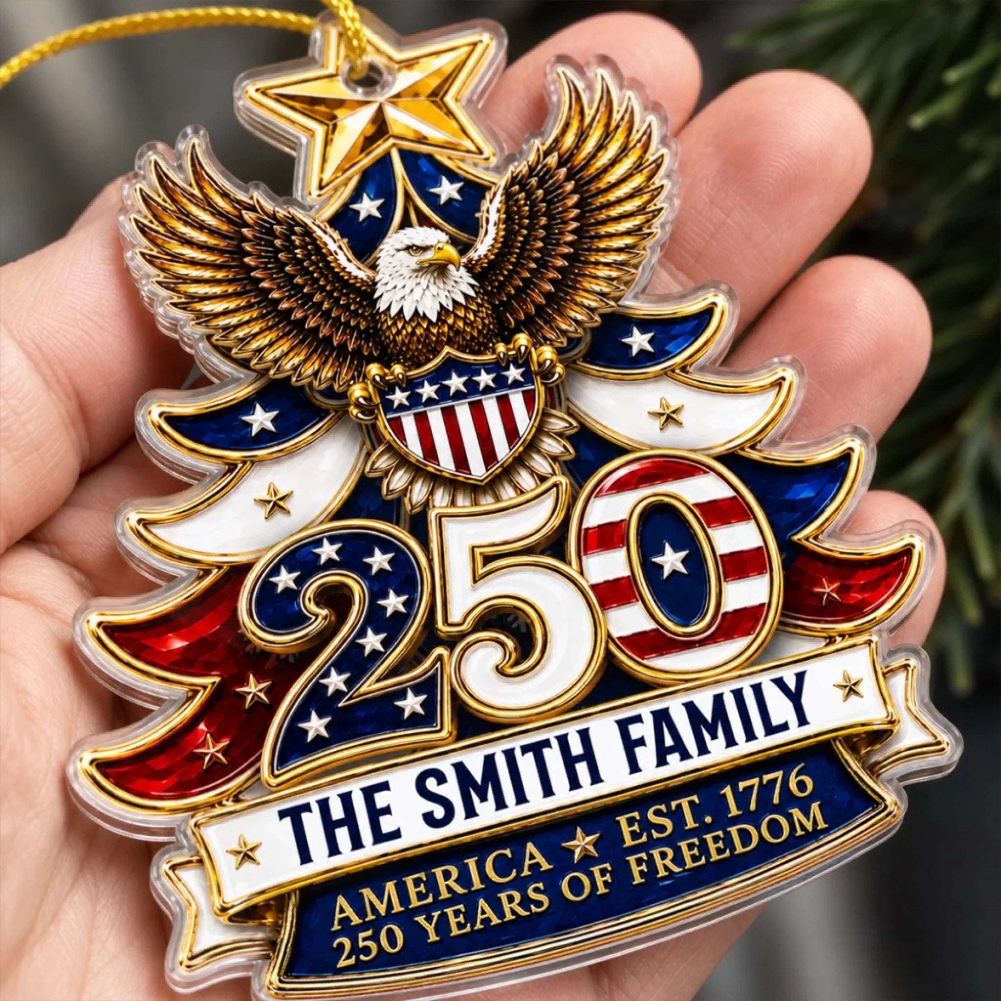 Custom Acrylic Ornament - Personalized America 250th Anniversary Christmas Gifts For Mom, Dad, Brother, Sister - Stars Stripes Forever