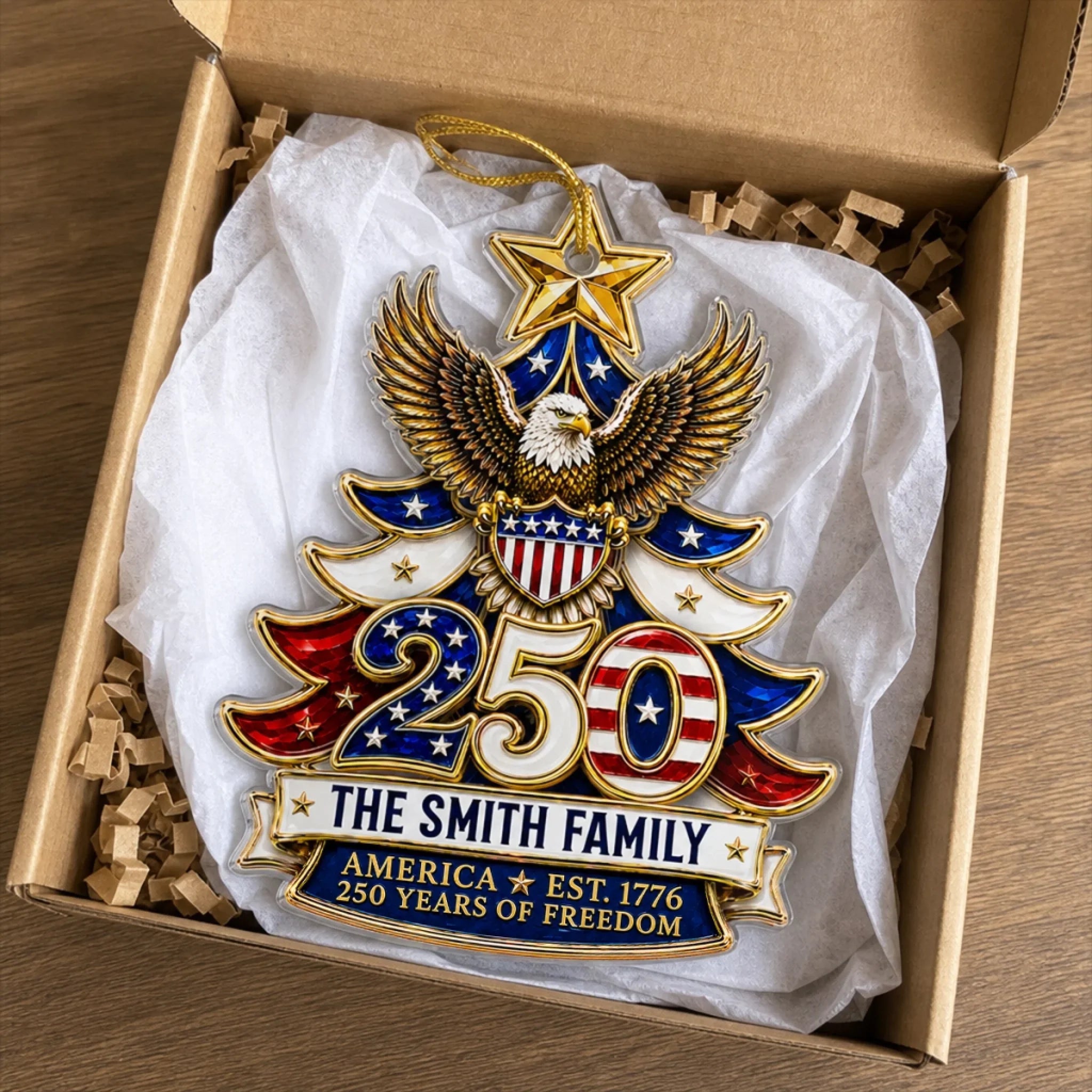 Custom Acrylic Ornament - Personalized America 250th Anniversary Christmas Gifts For Mom, Dad, Brother, Sister - Stars Stripes Forever