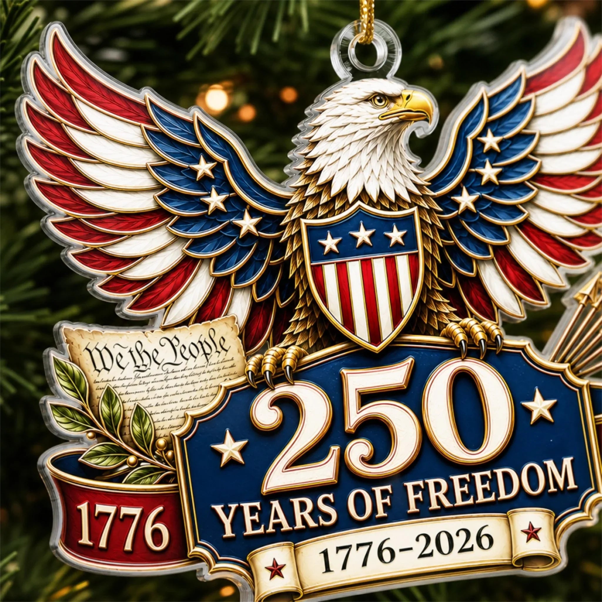 Custom Acrylic Ornament - Personalized America 250th Anniversary Christmas Gifts For Mom, Dad, Brother, Sister - Land Of The Free