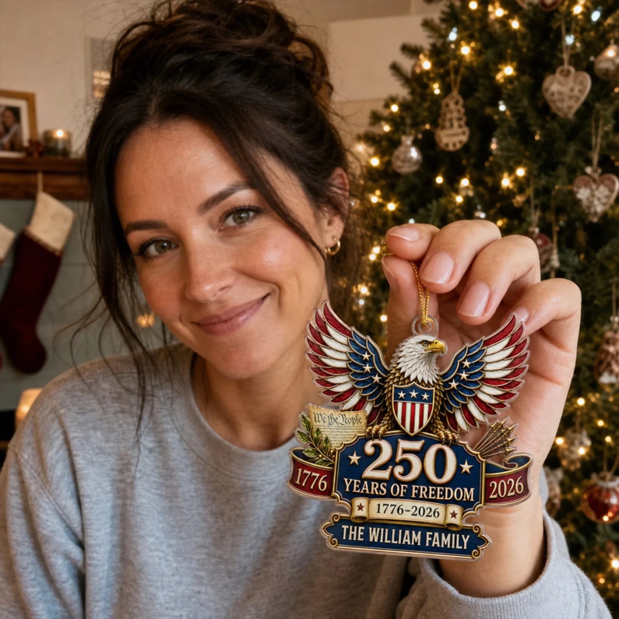 Custom Acrylic Ornament - Personalized America 250th Anniversary Christmas Gifts For Mom, Dad, Brother, Sister - Land Of The Free