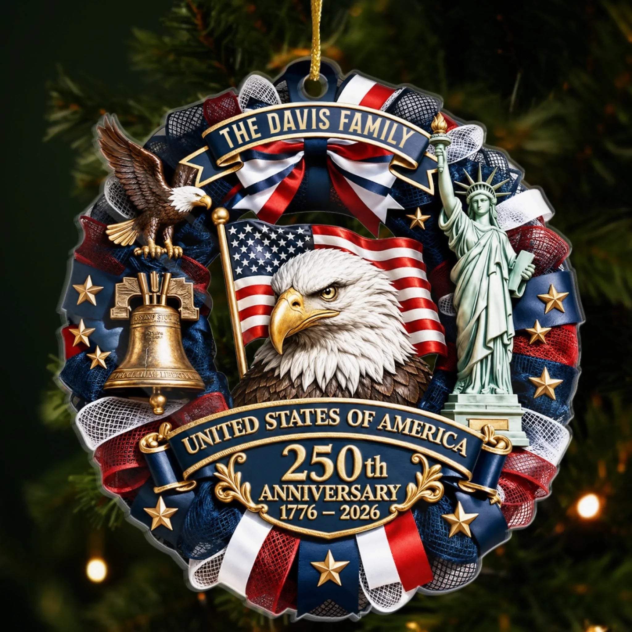 Custom Acrylic Ornament - Personalized America 250th Anniversary Christmas Gifts For Mom, Dad, Brother, Sister - United We Celebrate