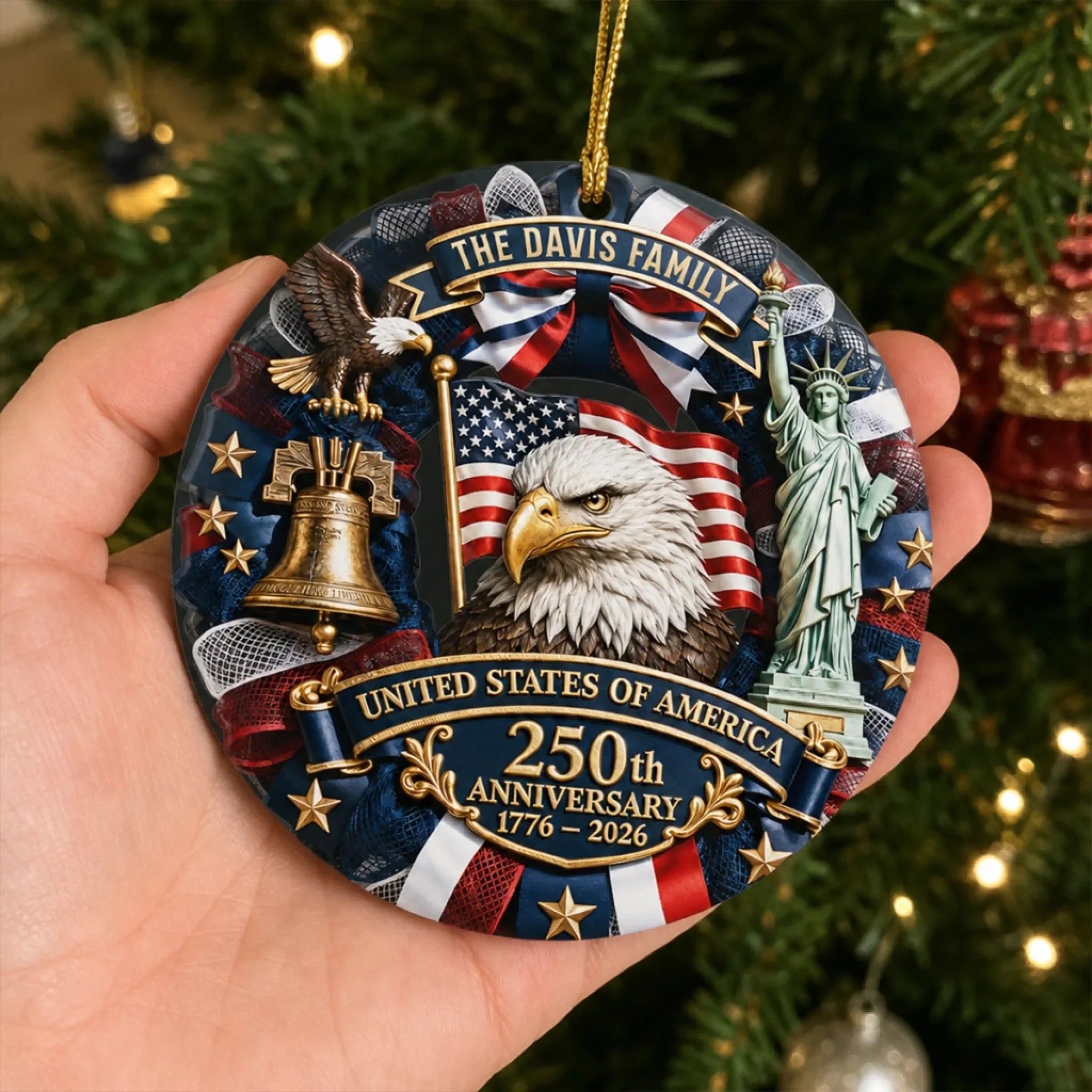 Custom Acrylic Ornament - Personalized America 250th Anniversary Christmas Gifts For Mom, Dad, Brother, Sister - United We Celebrate