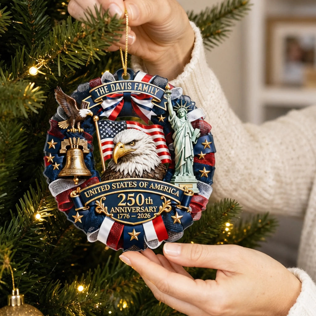 Custom Acrylic Ornament - Personalized America 250th Anniversary Christmas Gifts For Mom, Dad, Brother, Sister - United We Celebrate