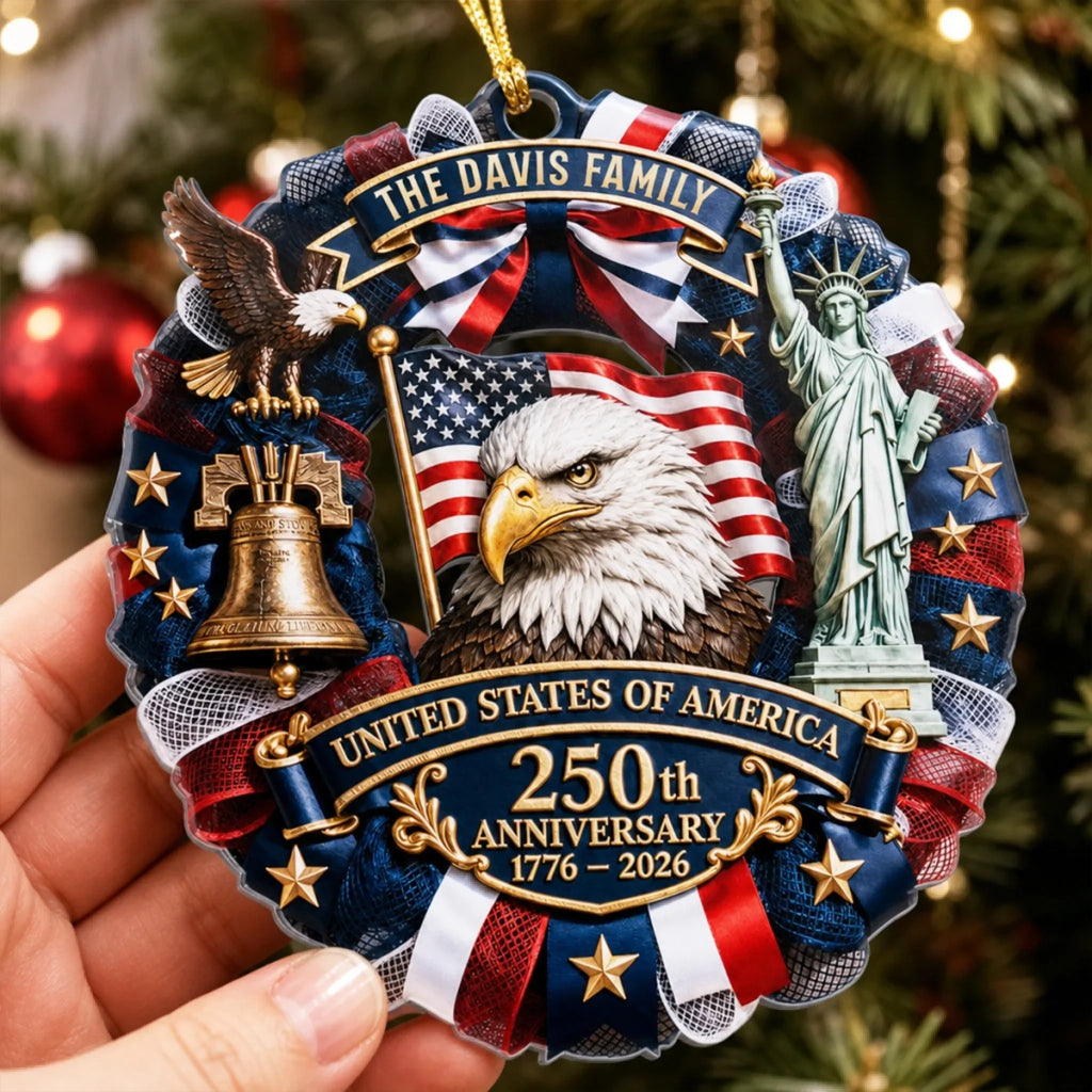 Custom Acrylic Ornament - Personalized America 250th Anniversary Christmas Gifts For Mom, Dad, Brother, Sister - United We Celebrate